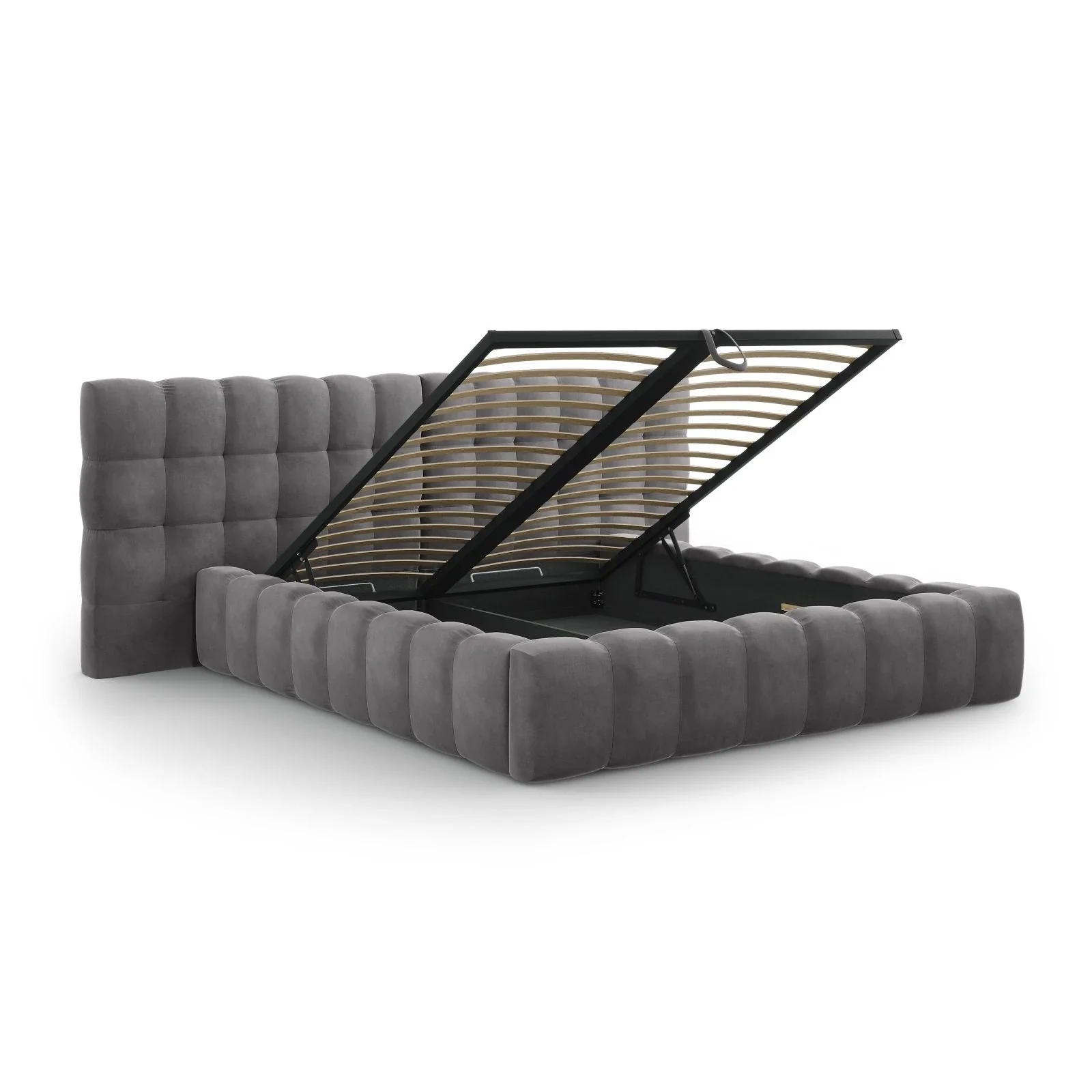 Mamaia Bett mit Stauraum und Doppelkopfteil in Samt oder Strukturstoff, 180x200 cm - Image 94
