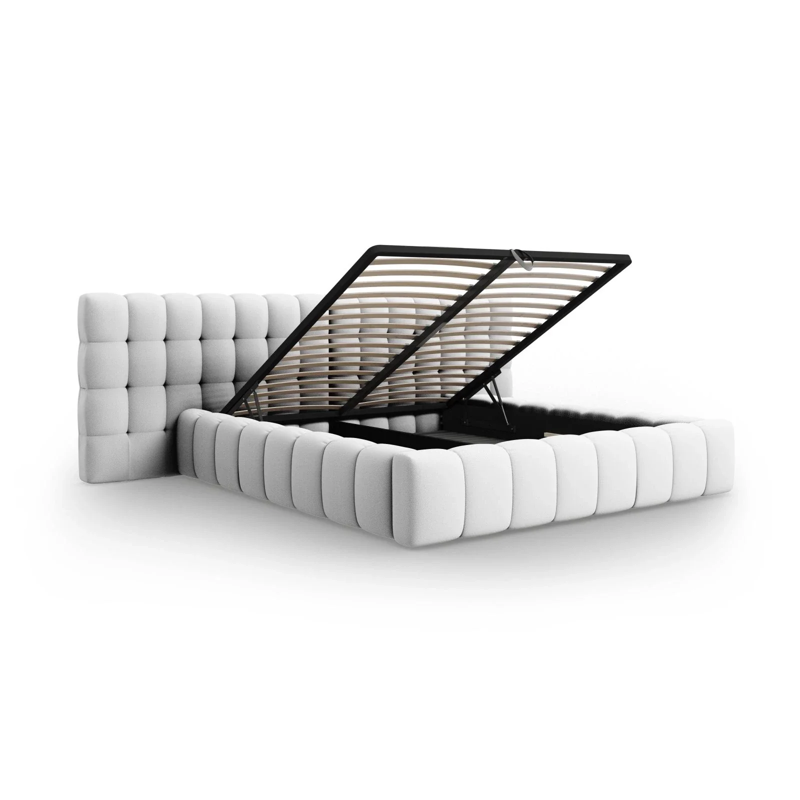 Mamaia Bett mit Stauraum und Doppelkopfteil in Samt oder Strukturstoff, 200x200 cm - Image 19