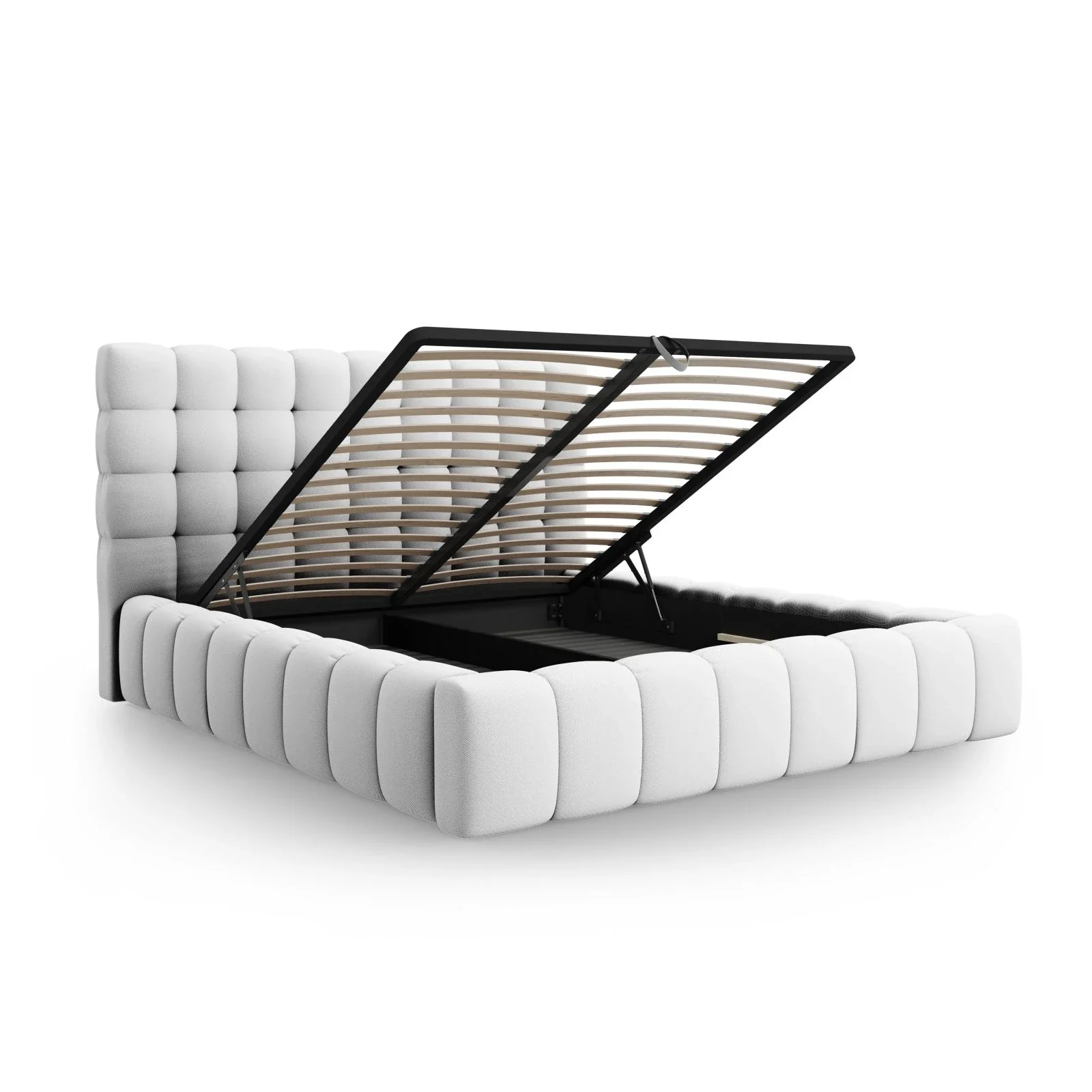 Mamaia Bett mit Stauraum und Kopfteil in Samt oder Strukturstoff, 140x200 cm - Image 19