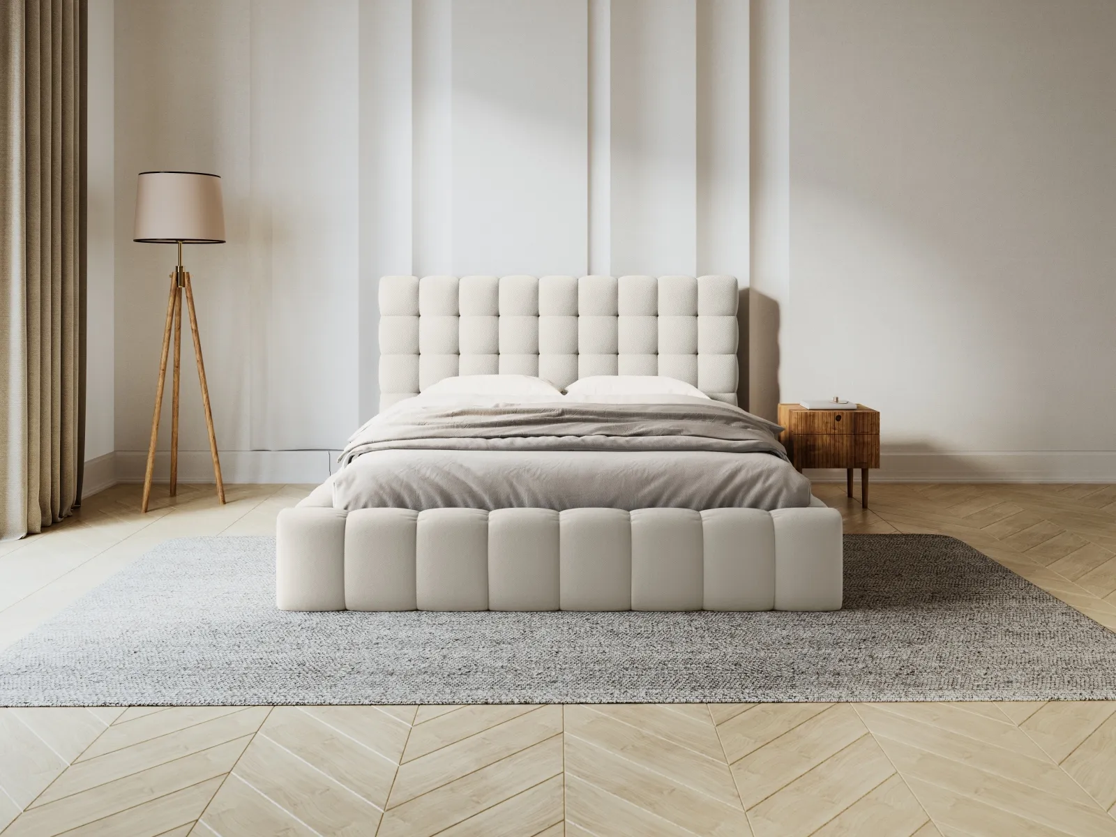 Mamaia Bett mit Stauraum und Kopfteil in Samt oder Strukturstoff, 140x200 cm - Image 2