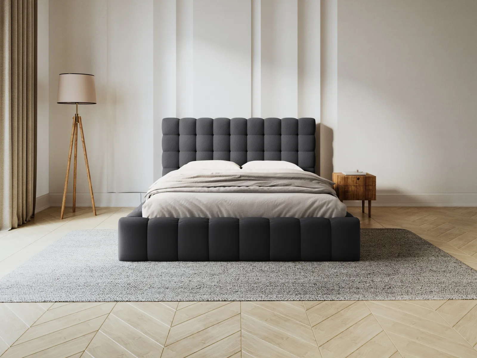 Mamaia Bett mit Stauraum und Kopfteil in Samt oder Strukturstoff, 140x200 cm - Image 23