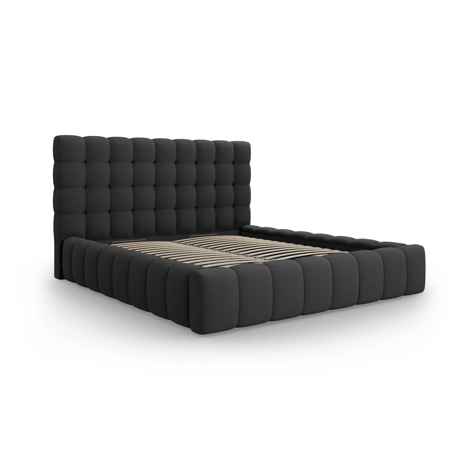 Mamaia Bett mit Stauraum und Kopfteil in Samt oder Strukturstoff, 140x200 cm - Image 25