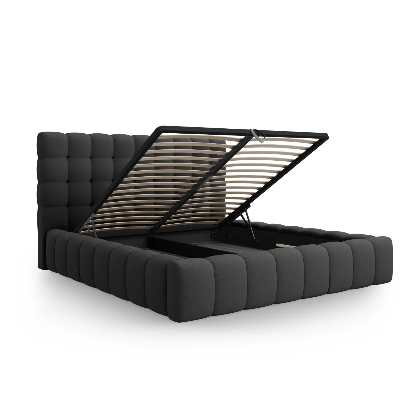 Mamaia Bett mit Stauraum und Kopfteil in Samt oder Strukturstoff, 140x200 cm - Image 26