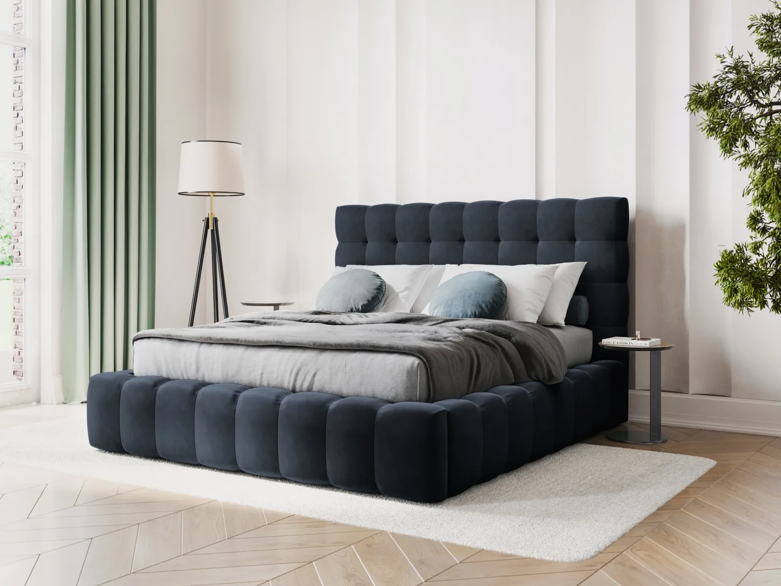 Mamaia Bett mit Stauraum und Kopfteil in Samt oder Strukturstoff, 140x200 cm - Image 75
