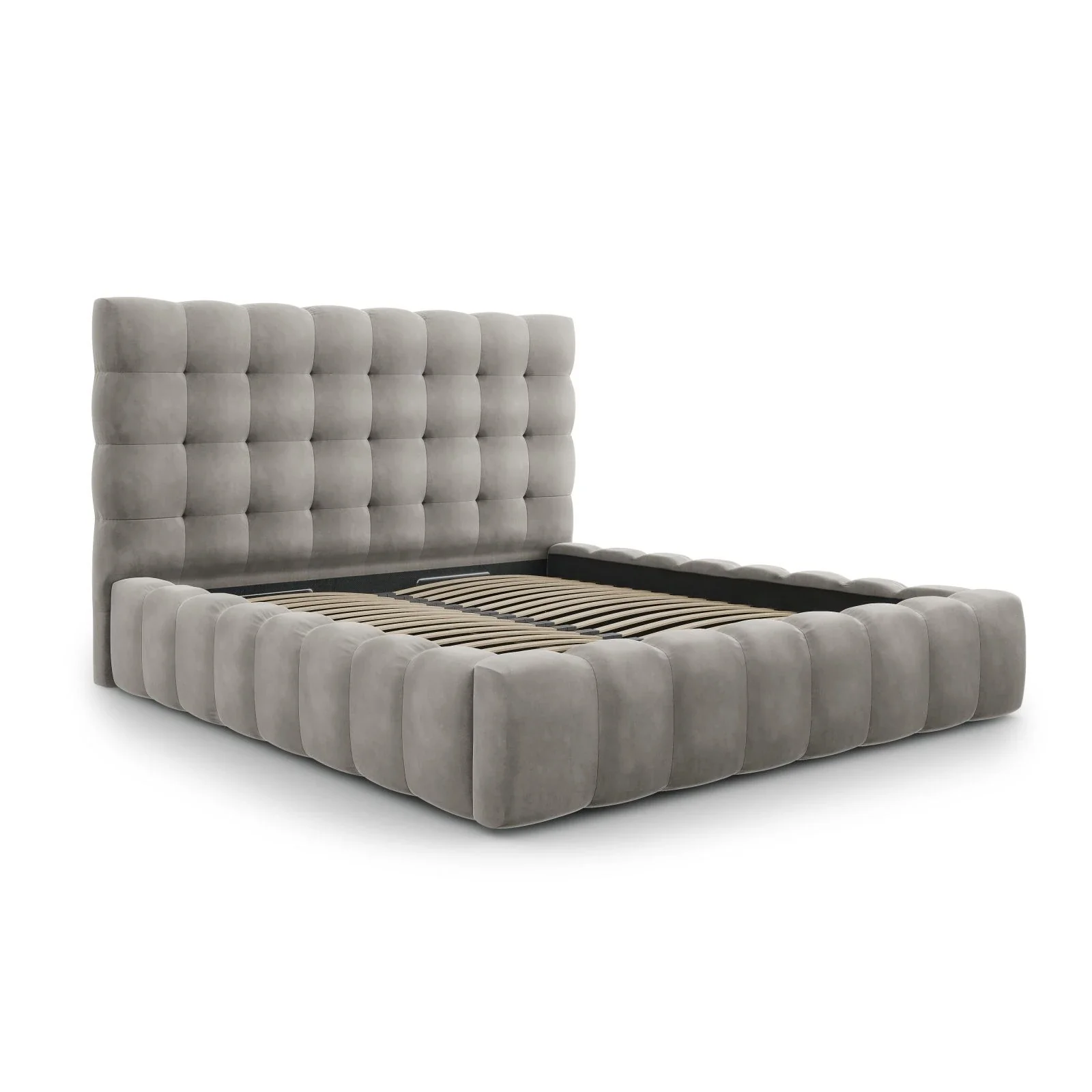 Mamaia Bett mit Stauraum und Kopfteil in Samt oder Strukturstoff, 140x200 cm - Image 85