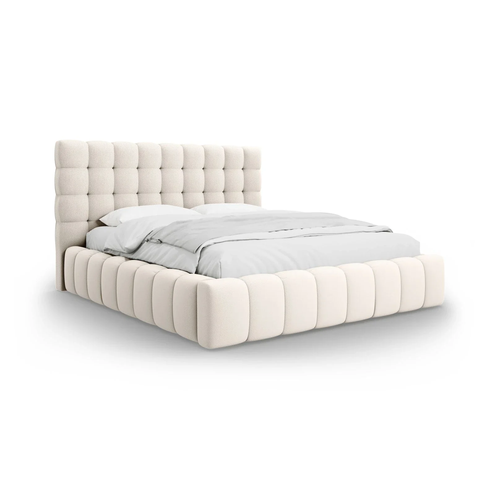 Mamaia Bett mit Stauraum und Kopfteil in Samt oder Strukturstoff, 180x200 cm