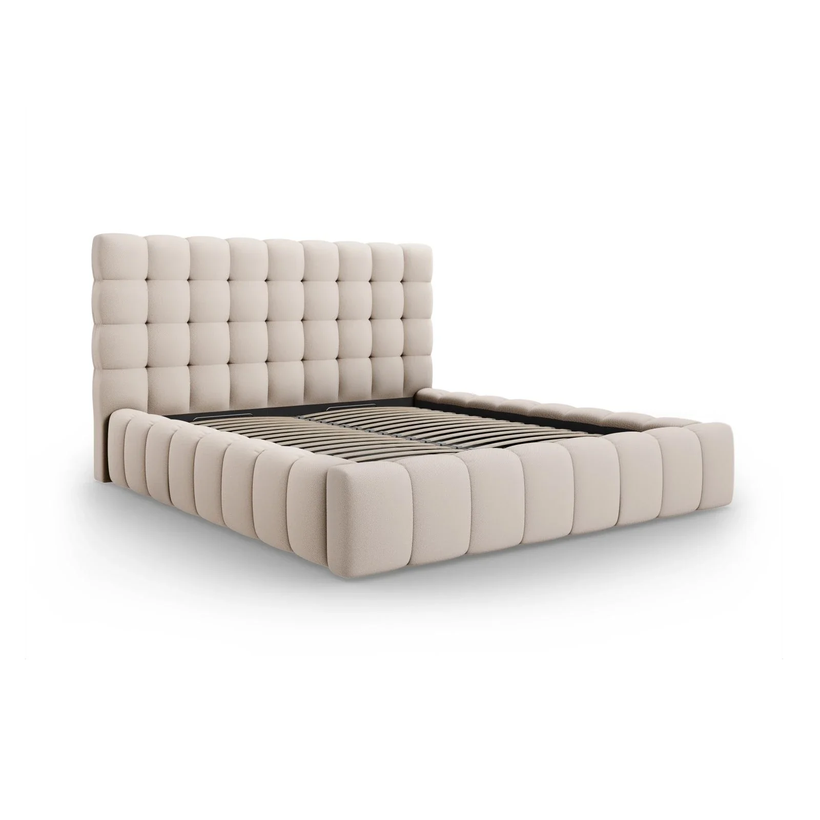 Mamaia Bett mit Stauraum und Kopfteil in Samt oder Strukturstoff, 180x200 cm - Image 11