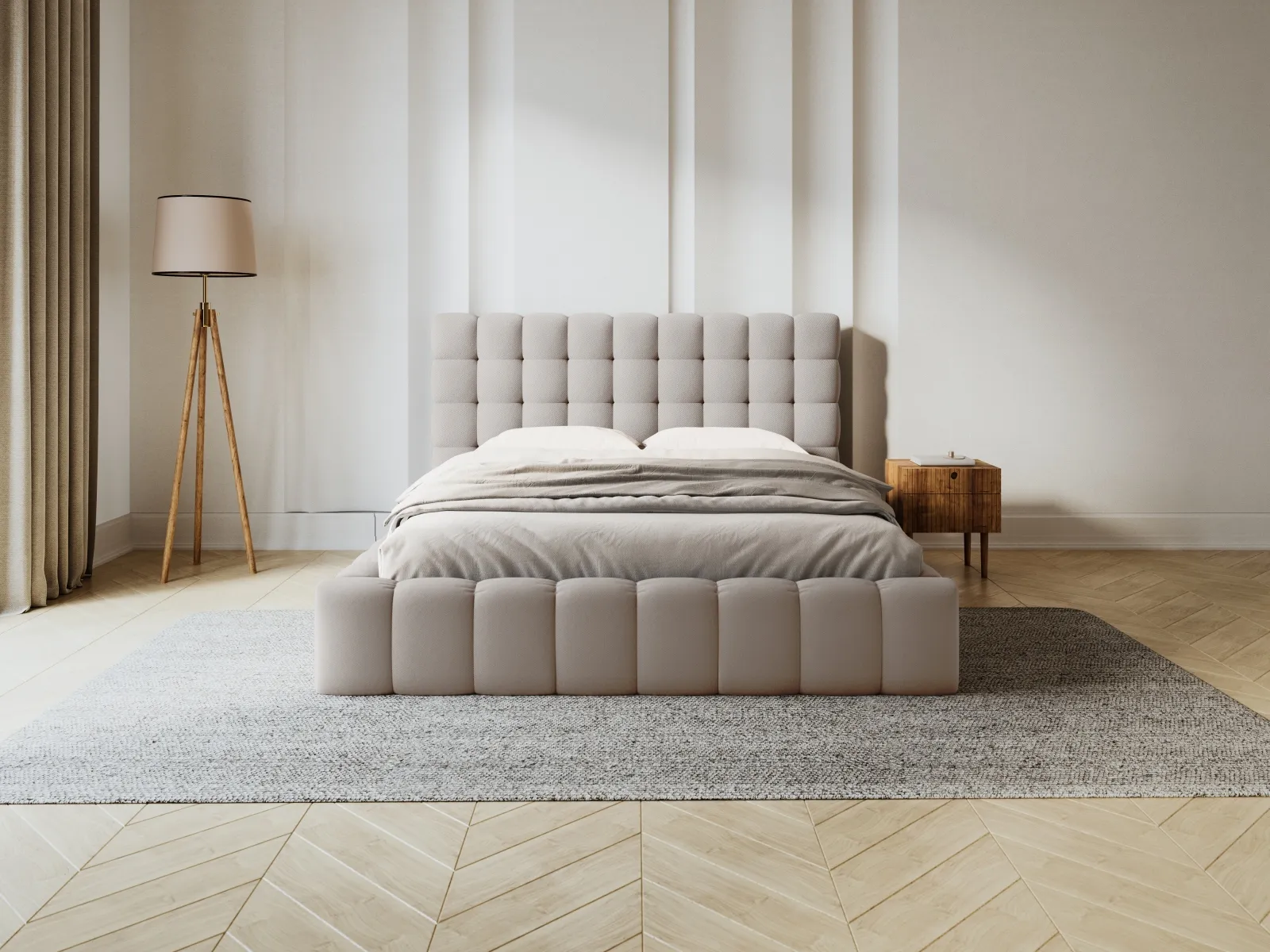 Mamaia Bett mit Stauraum und Kopfteil in Samt oder Strukturstoff, 180x200 cm - Image 9