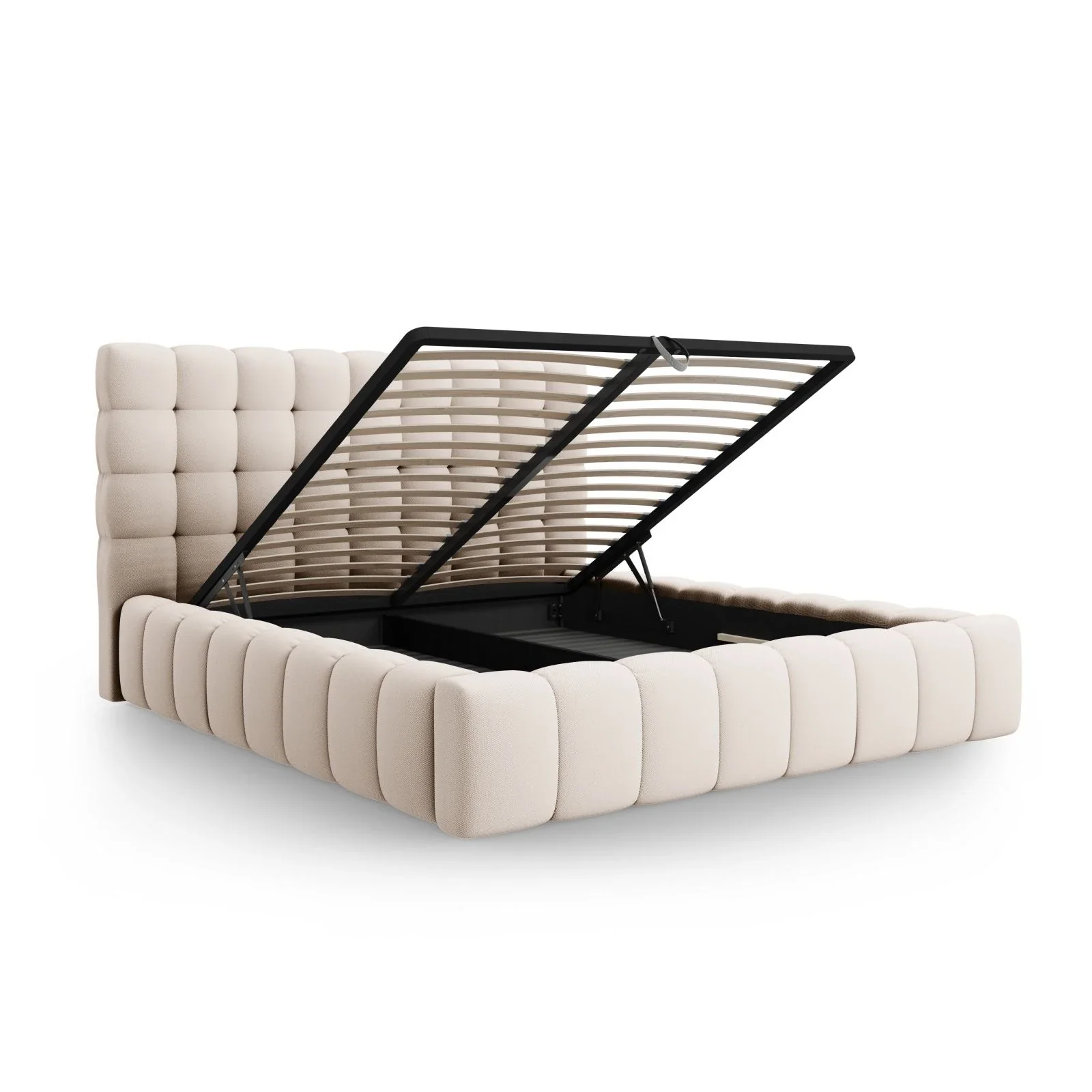 Mamaia Bett mit Stauraum und Kopfteil in Samt oder Strukturstoff, 200x200 cm - Image 12