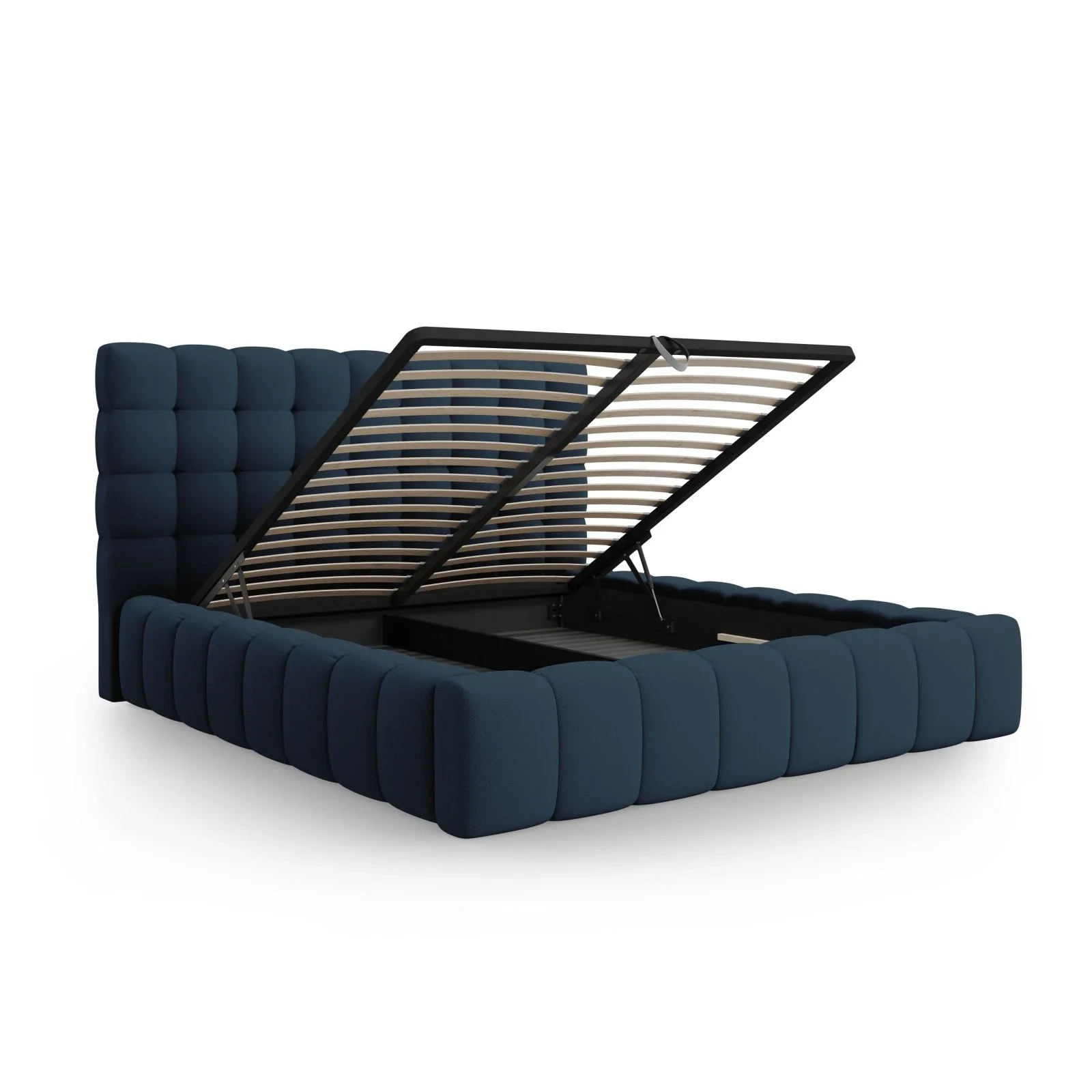 Mamaia Bett mit Stauraum und Kopfteil in Samt oder Strukturstoff, 200x200 cm - Image 40