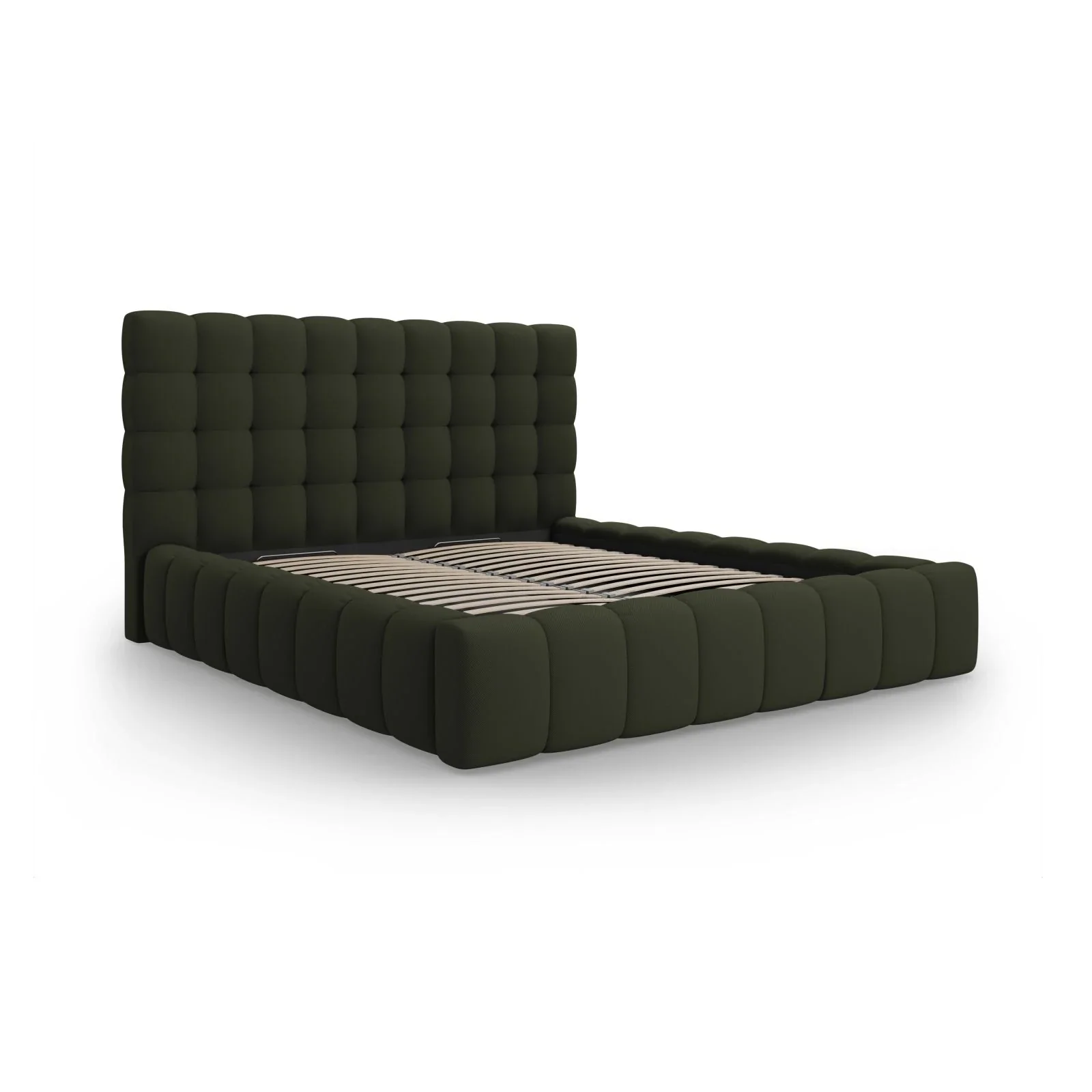 Mamaia Bett mit Stauraum und Kopfteil in Samt oder Strukturstoff, 200x200 cm - Image 46