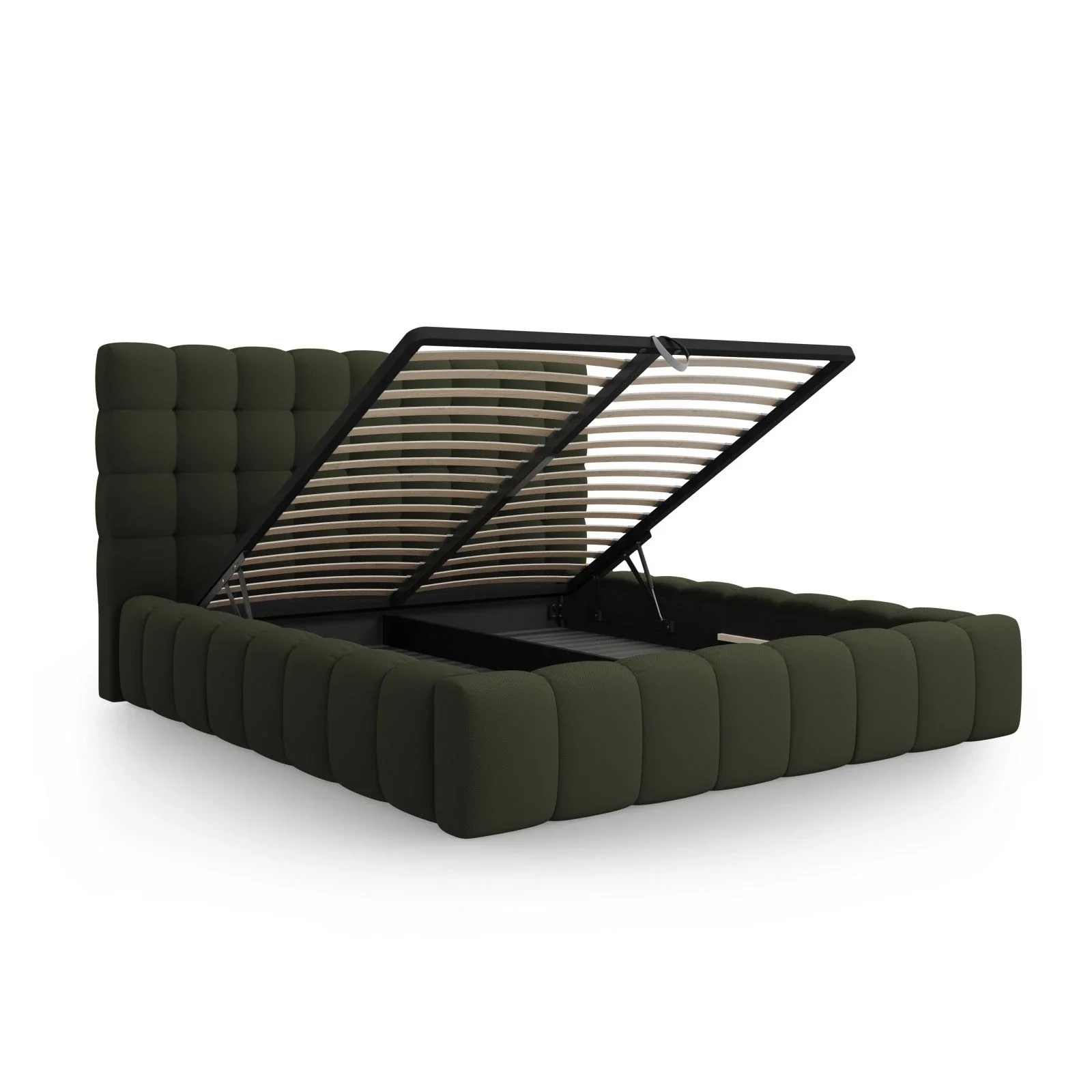 Mamaia Bett mit Stauraum und Kopfteil in Samt oder Strukturstoff, 200x200 cm - Image 47