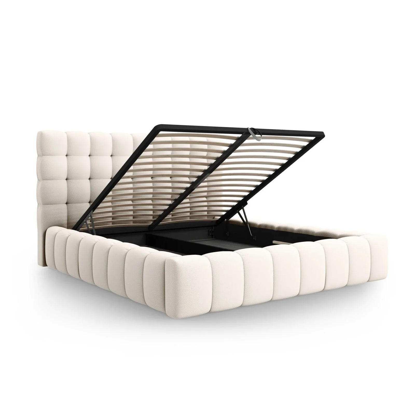 Mamaia Bett mit Stauraum und Kopfteil in Samt oder Strukturstoff, 200x200 cm - Image 5