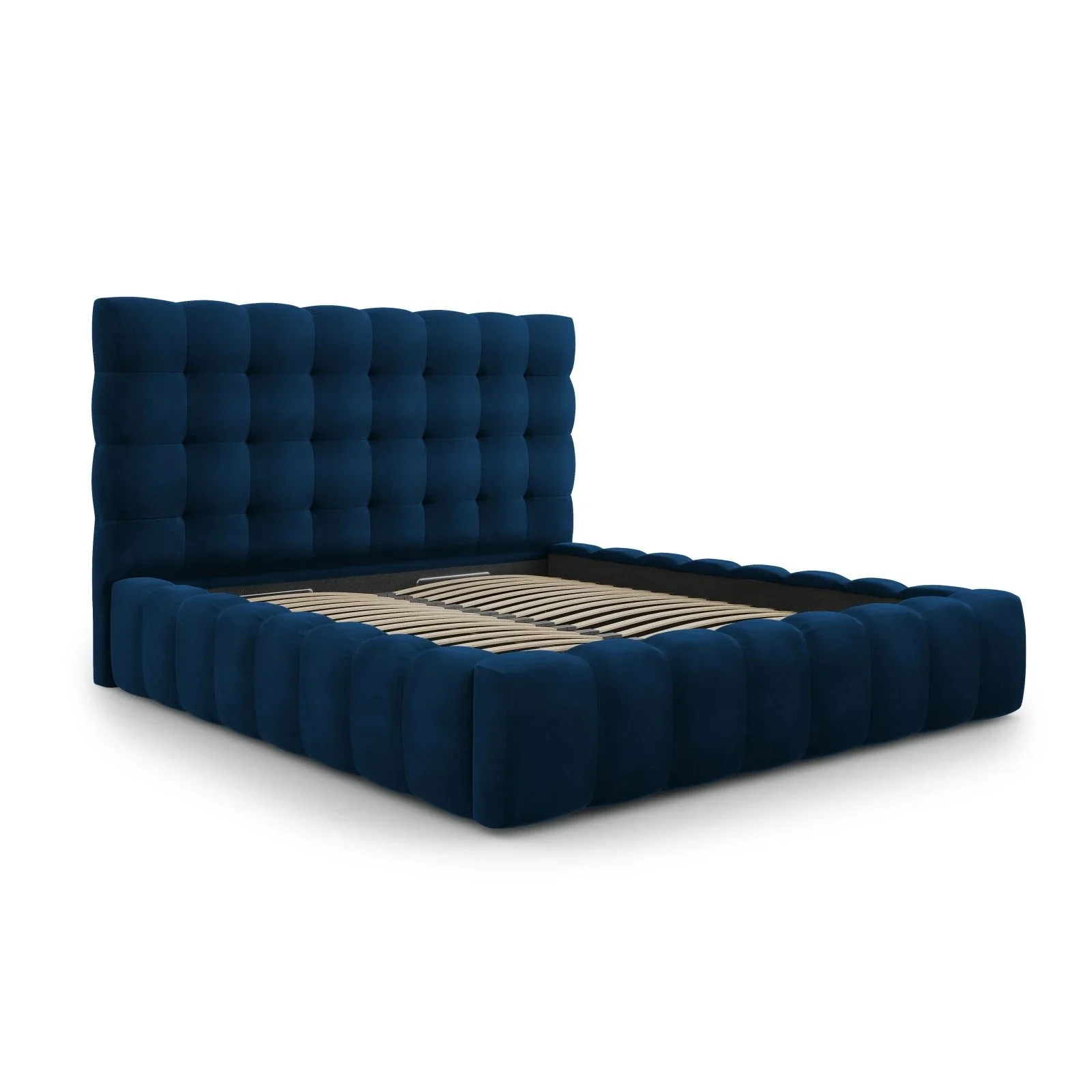 Mamaia Bett mit Stauraum und Kopfteil in Samt oder Strukturstoff, 200x200 cm - Image 69