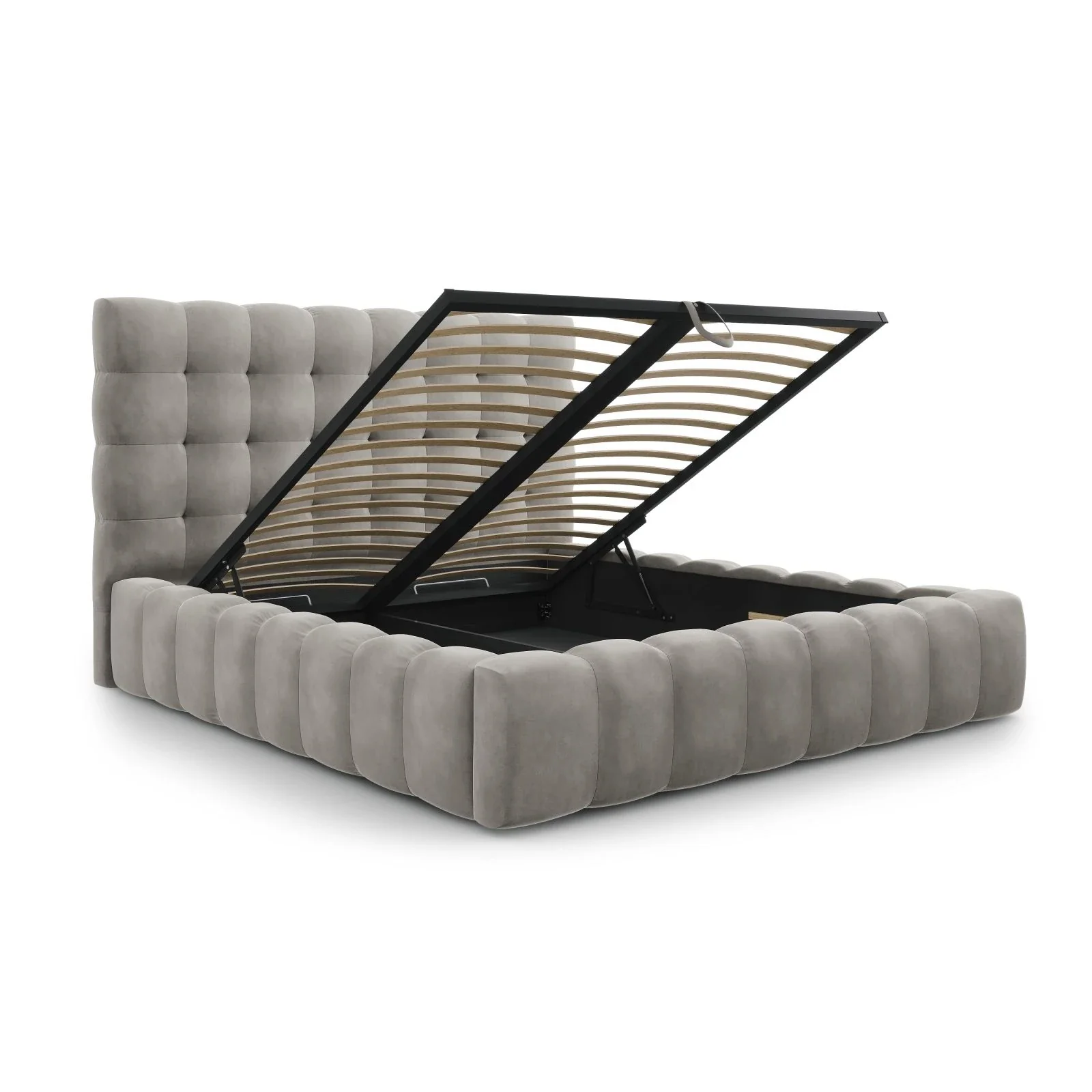 Mamaia Bett mit Stauraum und Kopfteil in Samt oder Strukturstoff, 200x200 cm - Image 86