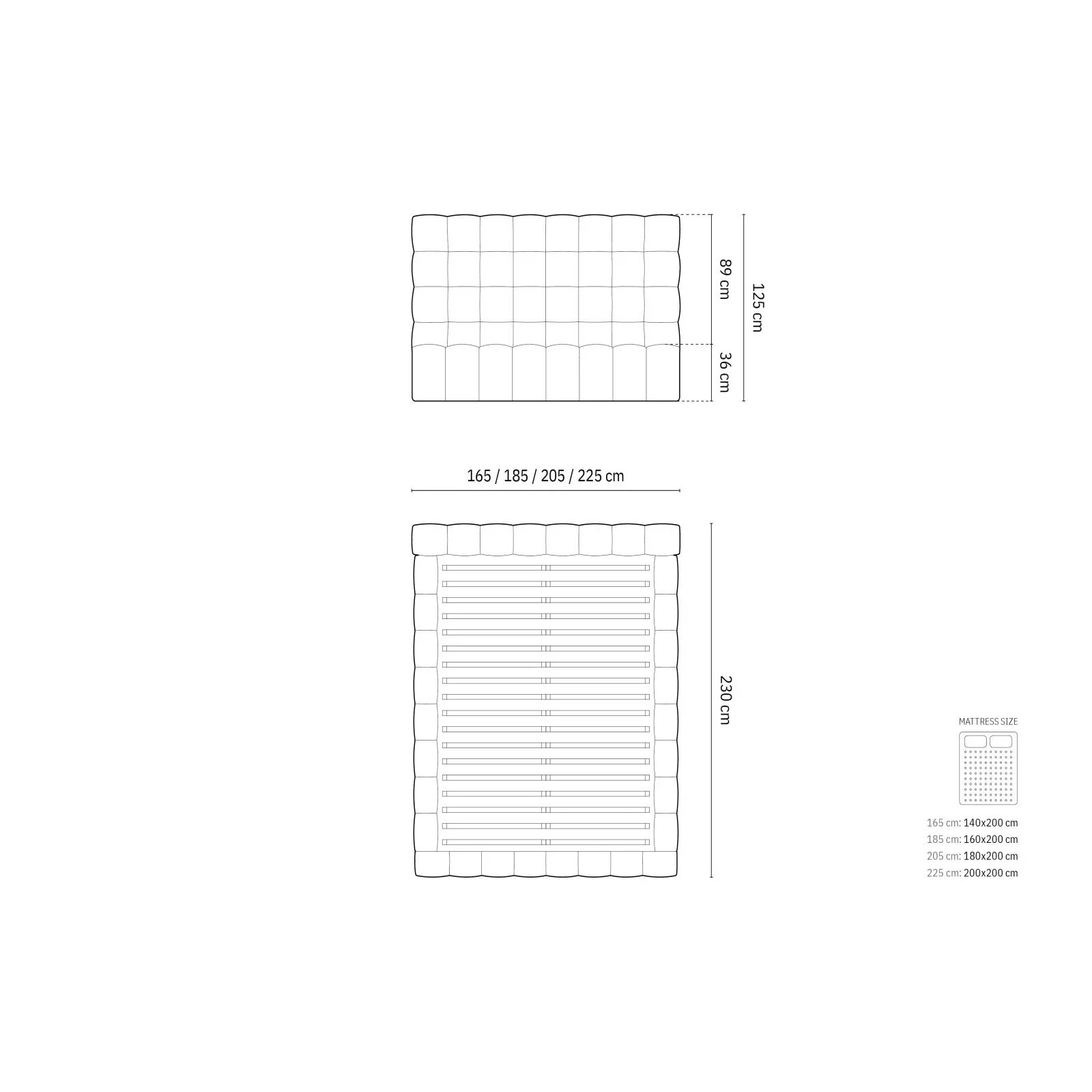 Mamaia Bett mit Stauraum und Kopfteil in Samt oder Strukturstoff, 200x200 cm - Image 95