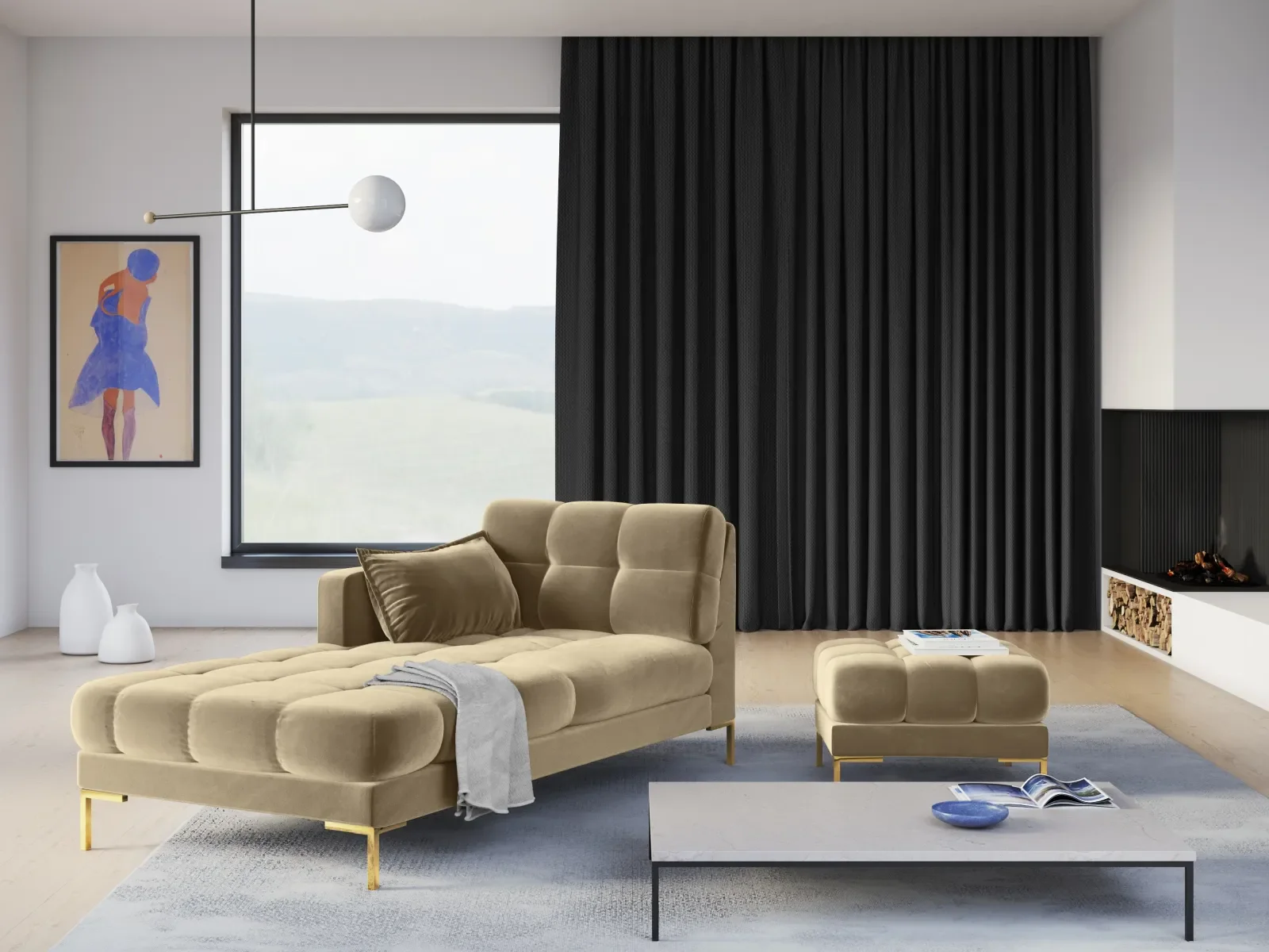 Mamaia Pouf, Beine Goldmetall, mit Bezug aus Samt oder Strukturstoff, 60x60 cm - Image 54