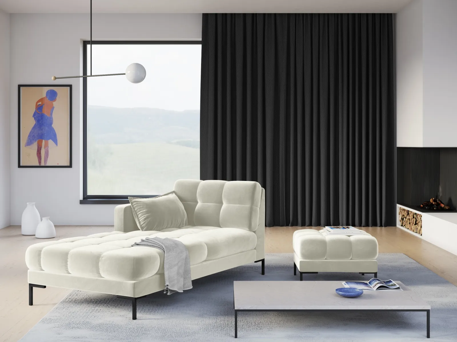 Mamaia Pouf, Metallbeine Schwarz, mit Bezug aus Samt oder Strukturstoff, 60x60 cm - Image 34