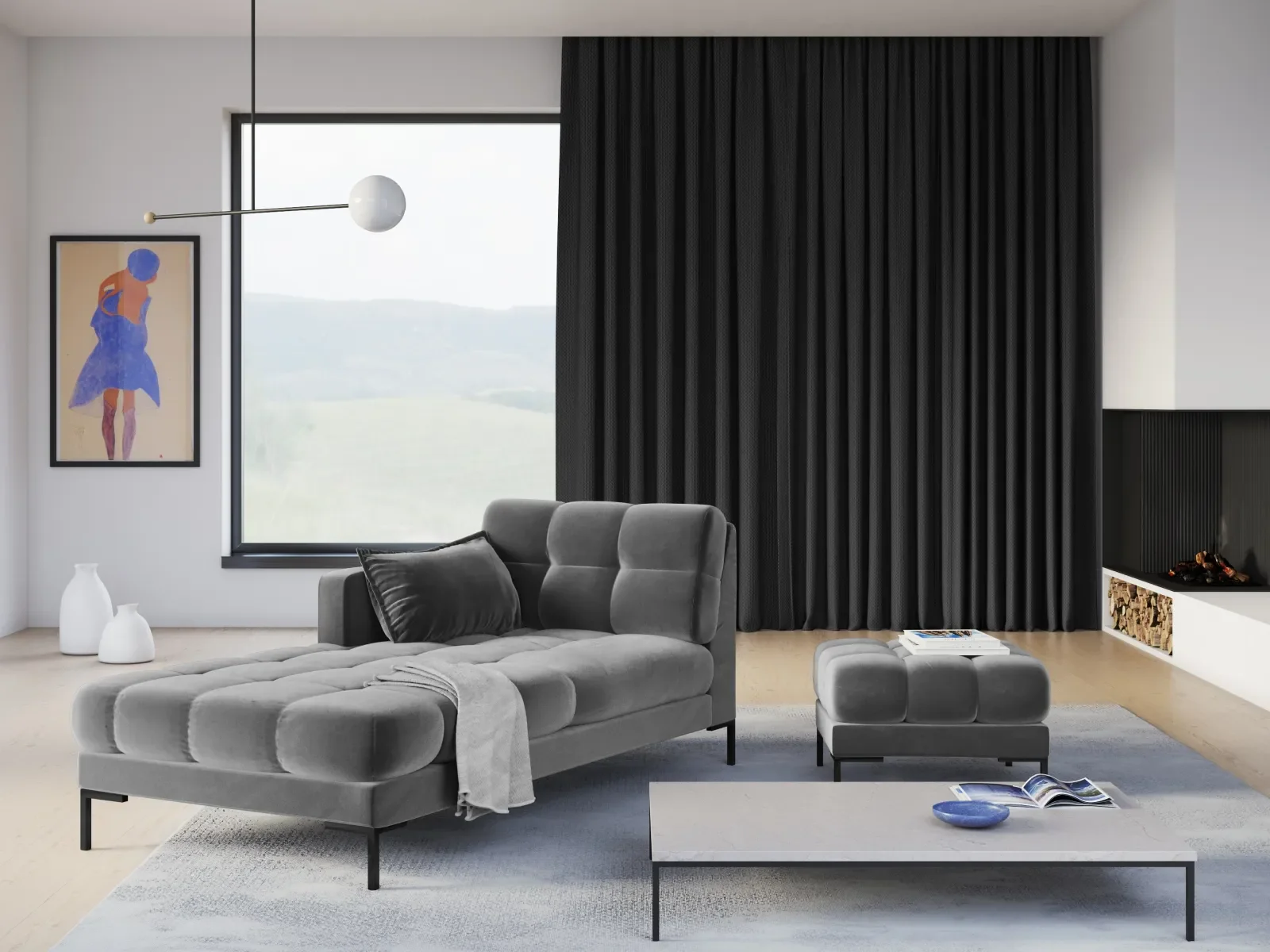 Mamaia Pouf, Metallbeine Schwarz, mit Bezug aus Samt oder Strukturstoff, 60x60 cm - Image 42