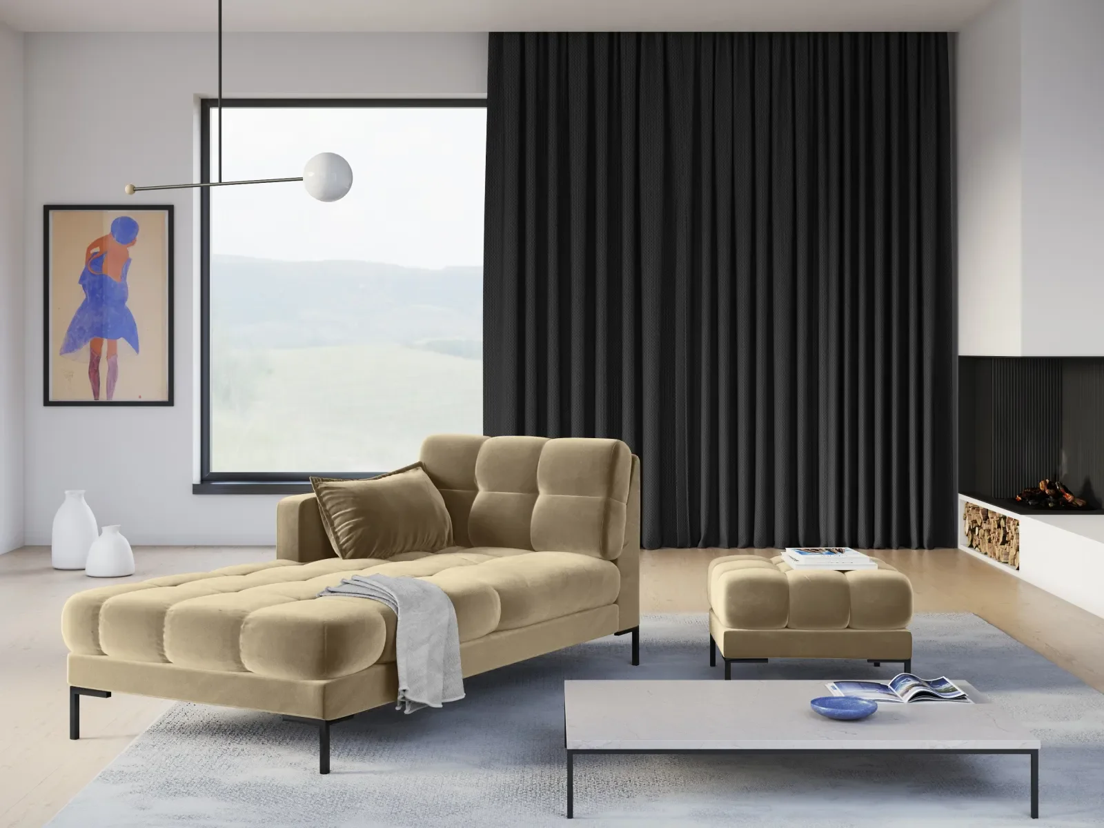 Mamaia Pouf, Metallbeine Schwarz, mit Bezug aus Samt oder Strukturstoff, 60x60 cm - Image 54