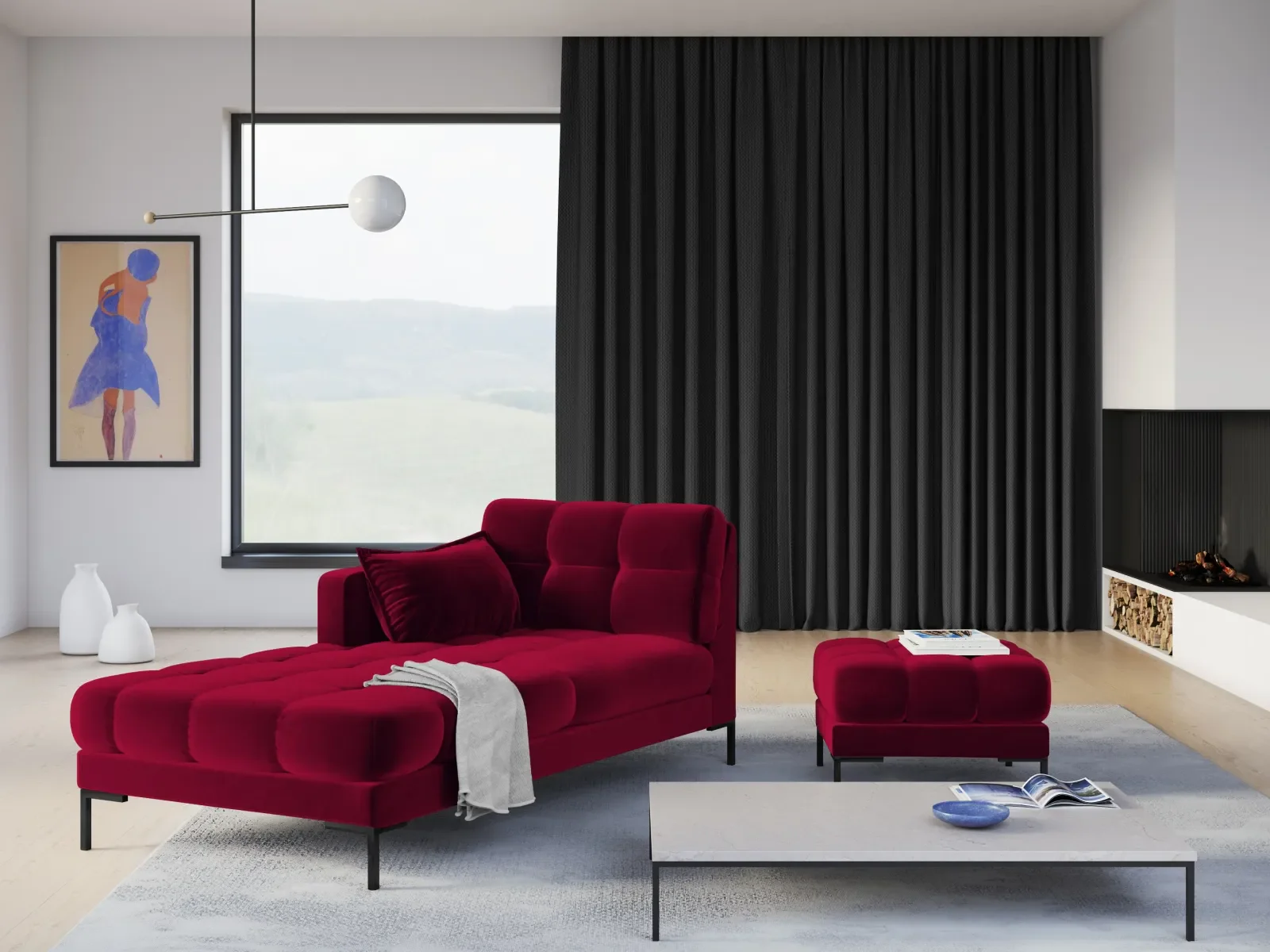 Mamaia Pouf, Metallbeine Schwarz, mit Bezug aus Samt oder Strukturstoff, 60x60 cm - Image 58