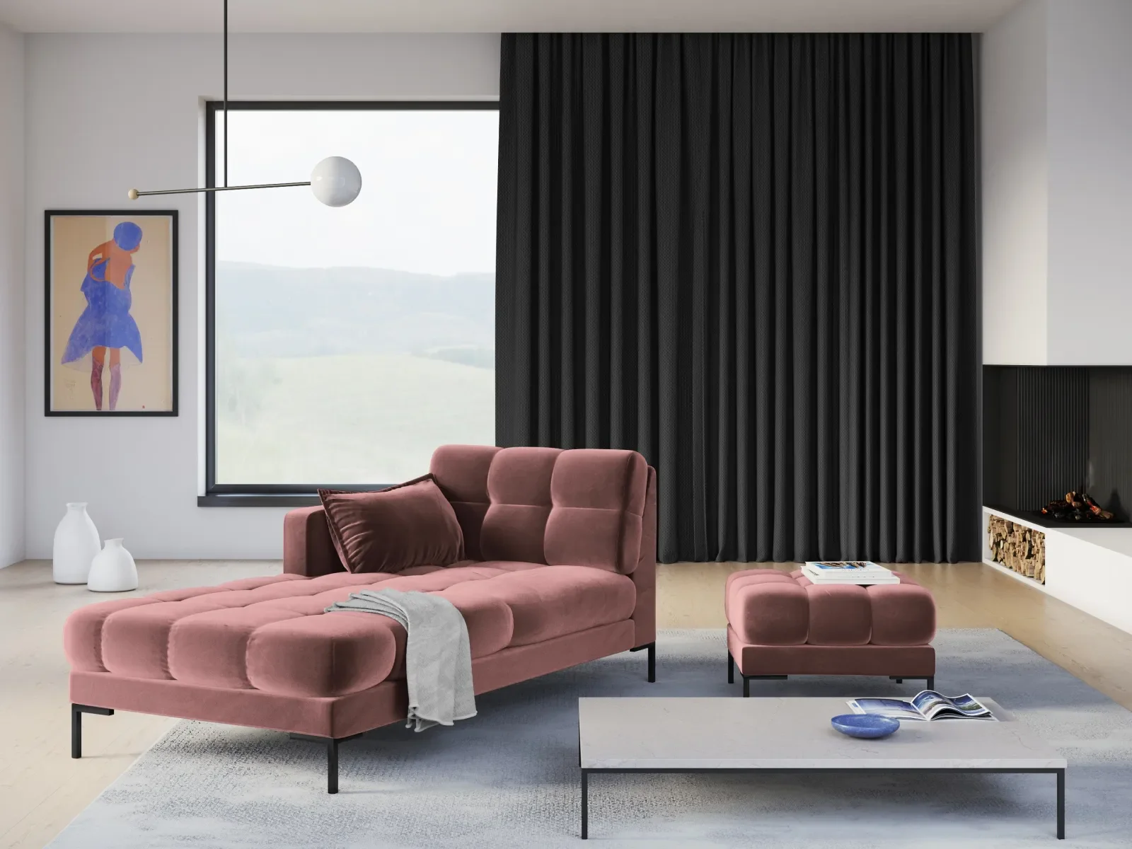 Mamaia Pouf, Metallbeine Schwarz, mit Bezug aus Samt oder Strukturstoff, 60x60 cm - Image 62