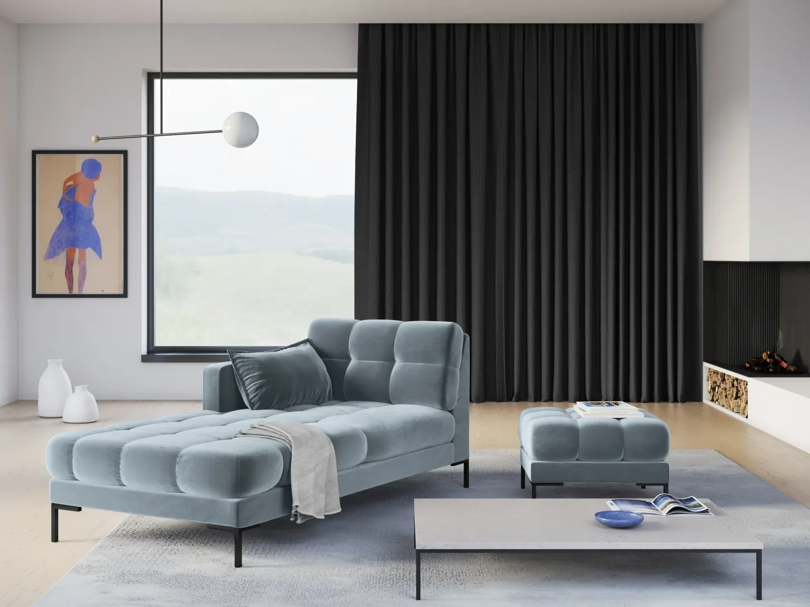 Mamaia Pouf, Metallbeine Schwarz, mit Bezug aus Samt oder Strukturstoff, 60x60 cm - Image 74