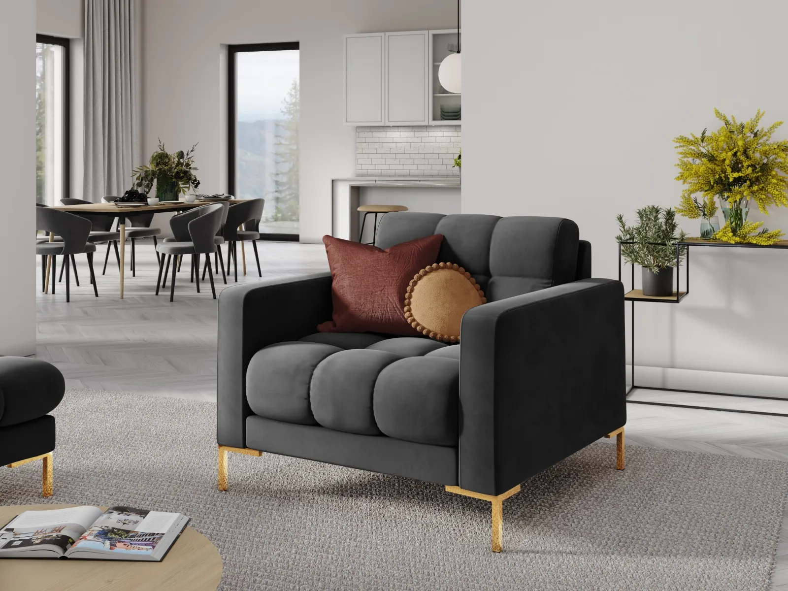 Mamaia Sessel, Beine Goldmetall, mit Bezug aus Samt oder Strukturstoff, 87x96 cm - Image 60
