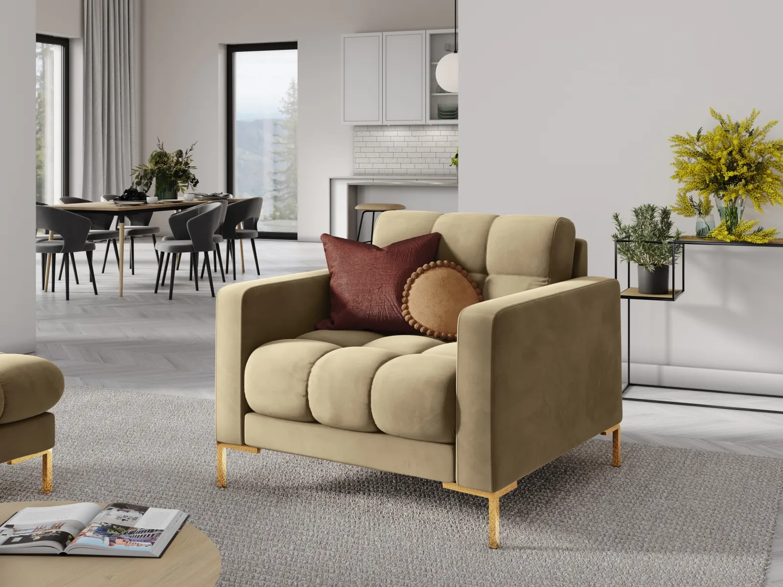 Mamaia Sessel, Beine Goldmetall, mit Bezug aus Samt oder Strukturstoff, 87x96 cm - Image 72
