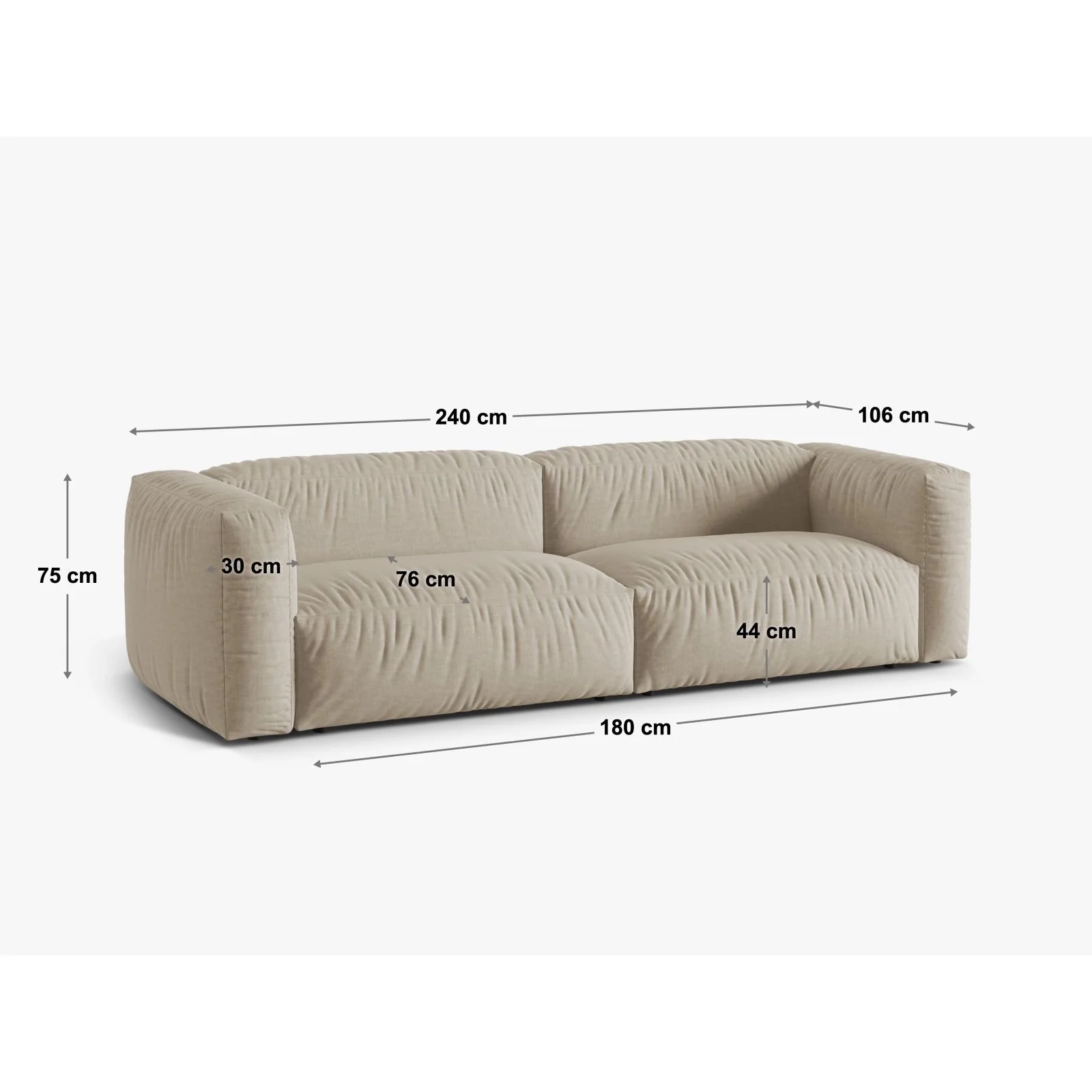 Martina 3-Sitzer Sofa, Sitztiefe 76 cm, aus Samt, Cord, Boucle oder Strukturstoff, 240x106 cm - Image 72