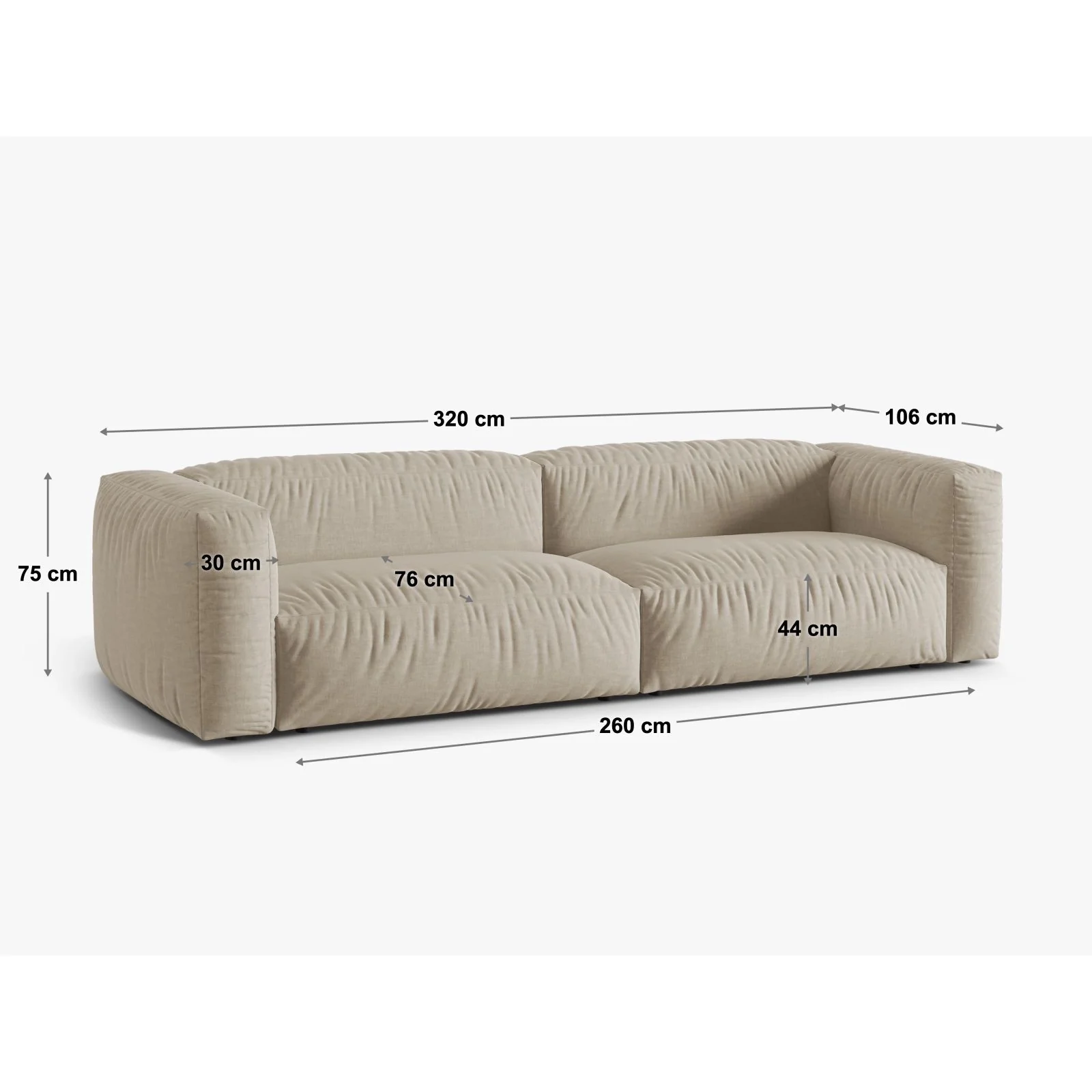 Martina 4-Sitzer Sofa, Sitztiefe 76 cm, aus Samt, Cord, Boucle oder Strukturstoff, 320x106 cm - Image 27