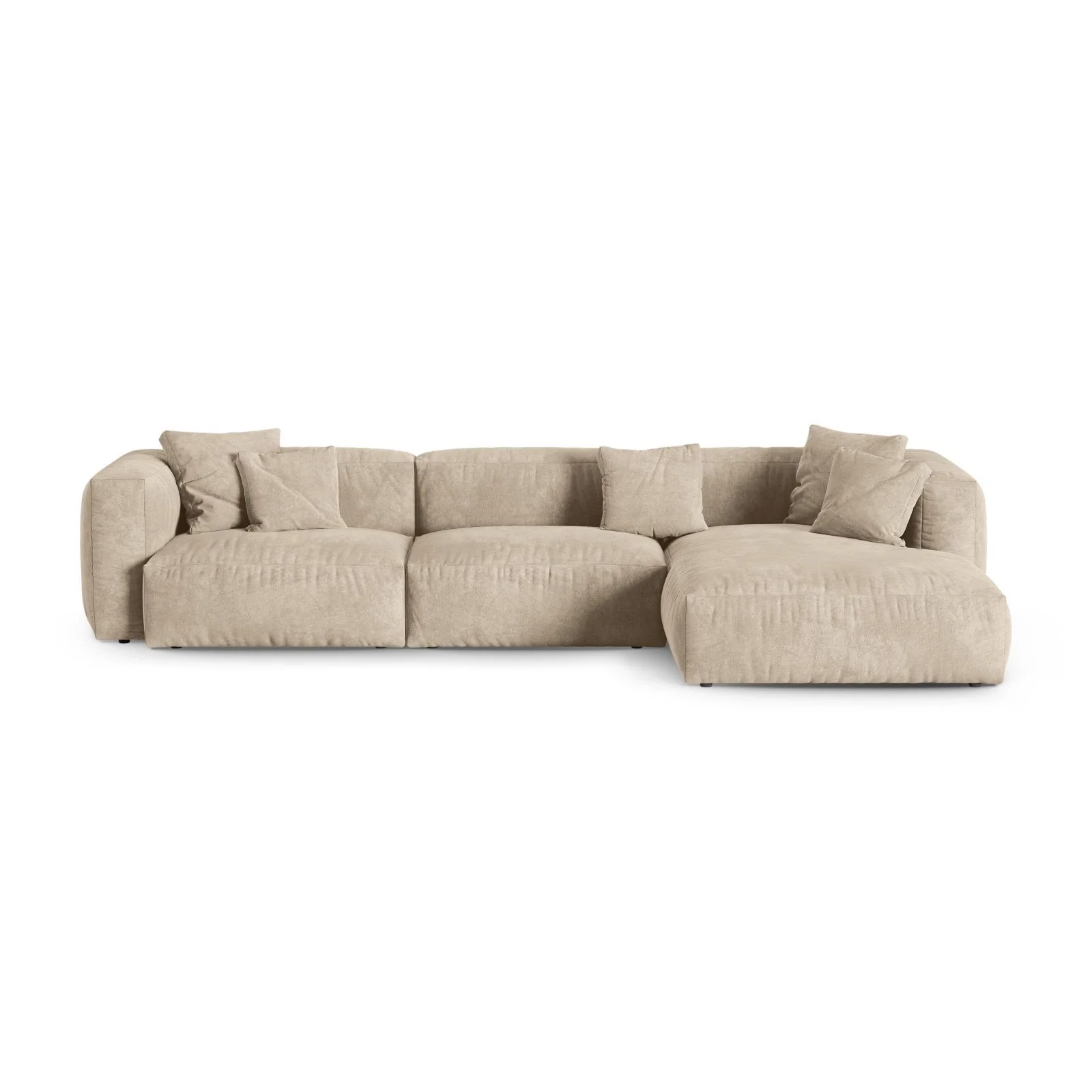 Martina modulares Ecksofa, Rechte Seite, Sitztiefe 90 cm, aus Samt, Cord, Boucle oder Strukturstoff, 330x176 cm