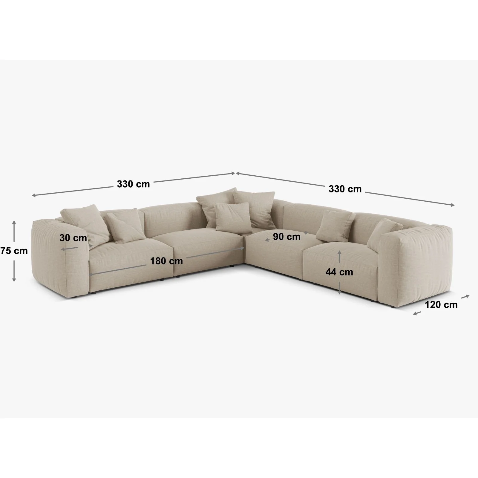 Martina modulares Ecksofa, Symmetrisch, Sitztiefe 90 cm, aus Samt, Cord, Boucle oder Strukturstoff, 330x330 cm - Image 22