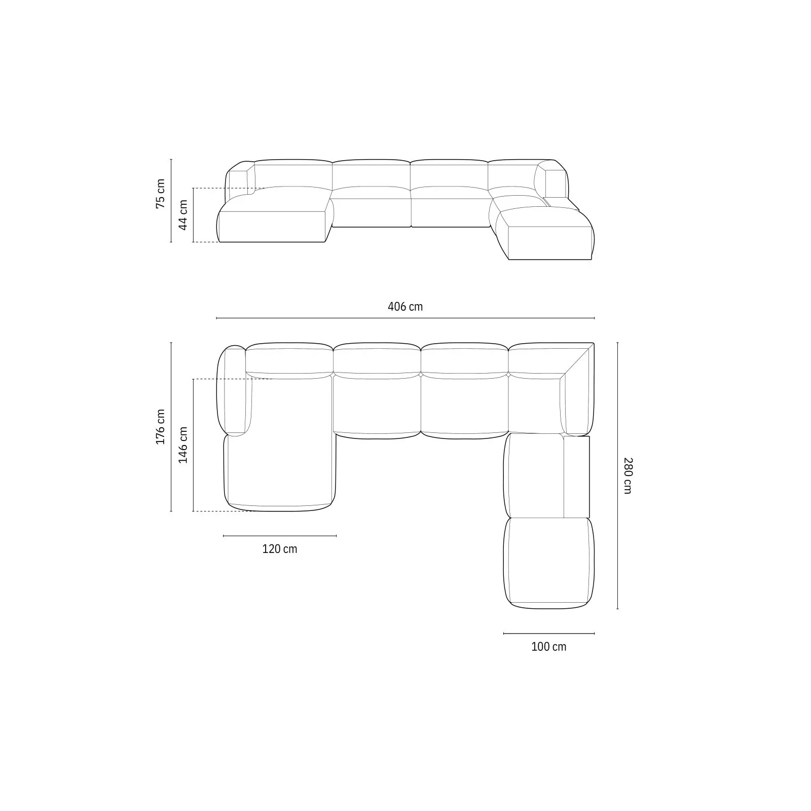 Martina modulares Panorama-Sofa, Rechts, mit Bezug aus Samt, Cord oder Strukturstoff, 406x280 cm - Image 4