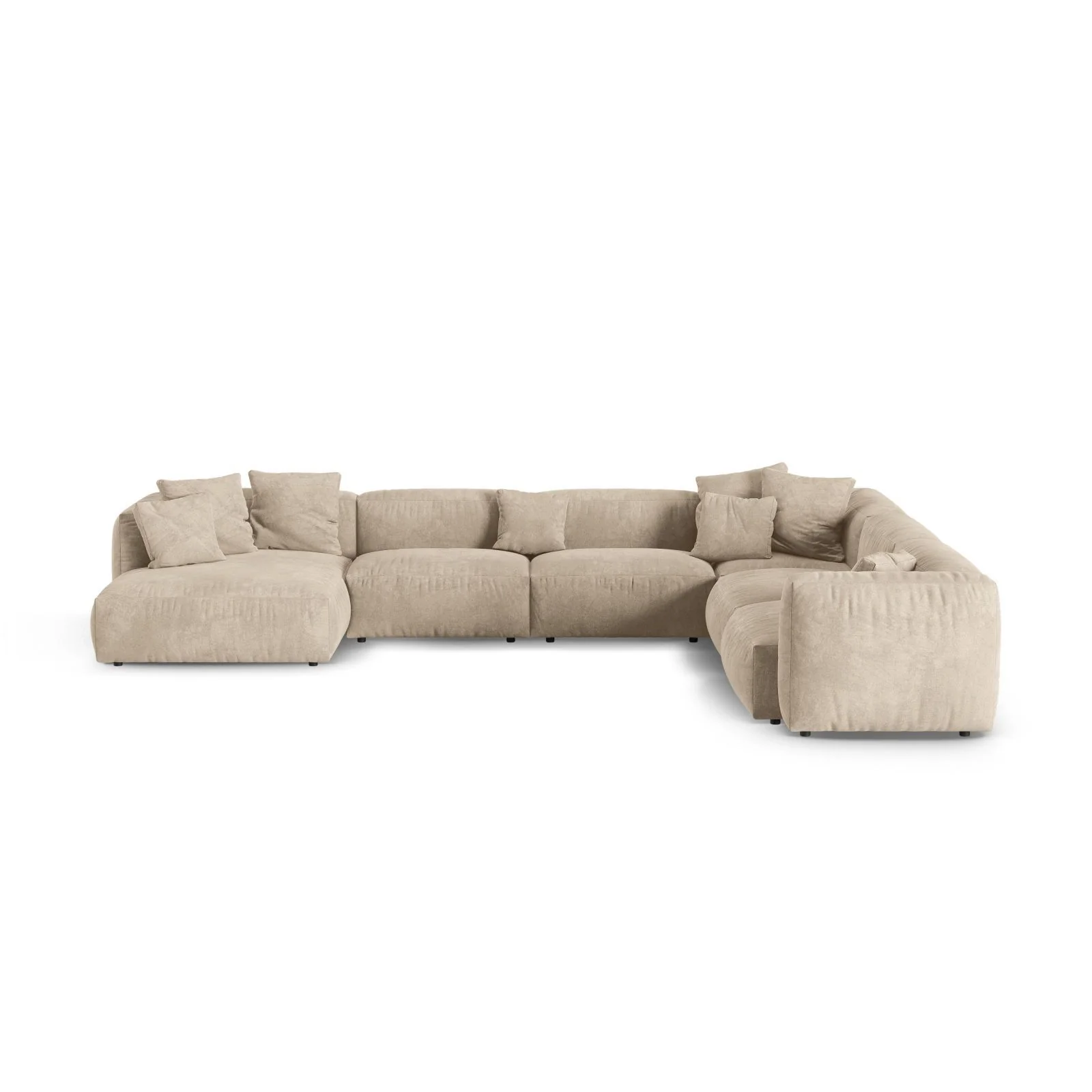 Martina modulares Panoramasofa, Rechte Seite, Sitztiefe 90 cm, aus Samt, Cord, Boucle oder Strukturstoff, 420x330 cm