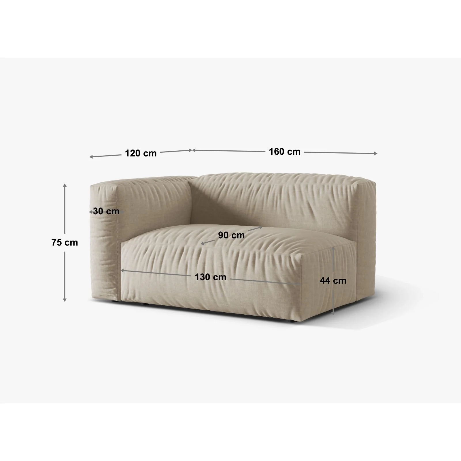 Martina Modulares Sofa Sitzelement, Linke Seite, Sitztiefe 90 cm, aus Samt, Cord, Boucle oder Strukturstoff, 160x120 cm - Image 116