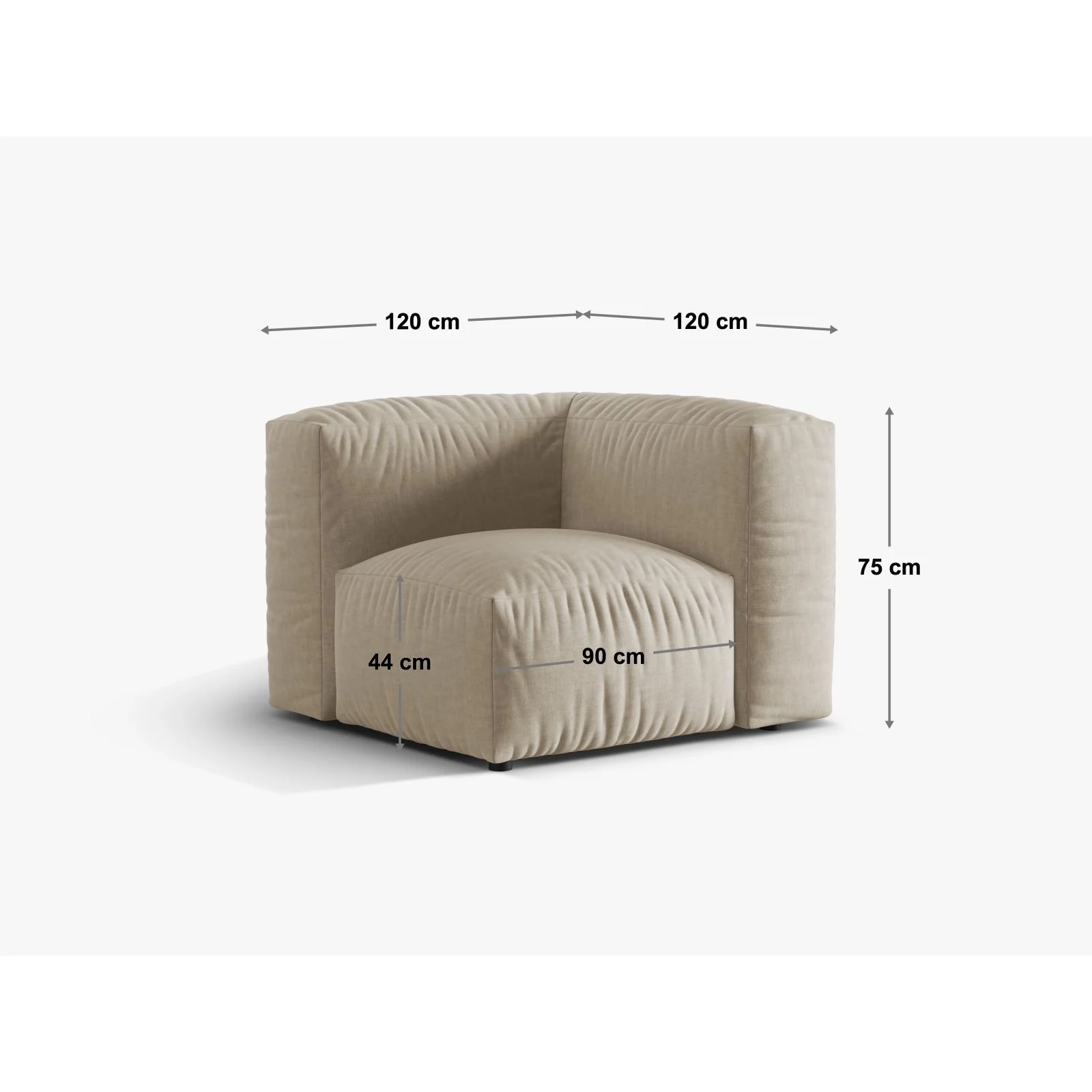 Martina Modulares Sofa Sitzelement, Symmetrisch, Sitztiefe 90 cm, aus Samt, Cord, Boucle oder Strukturstoff, 120x120 cm - Image 8