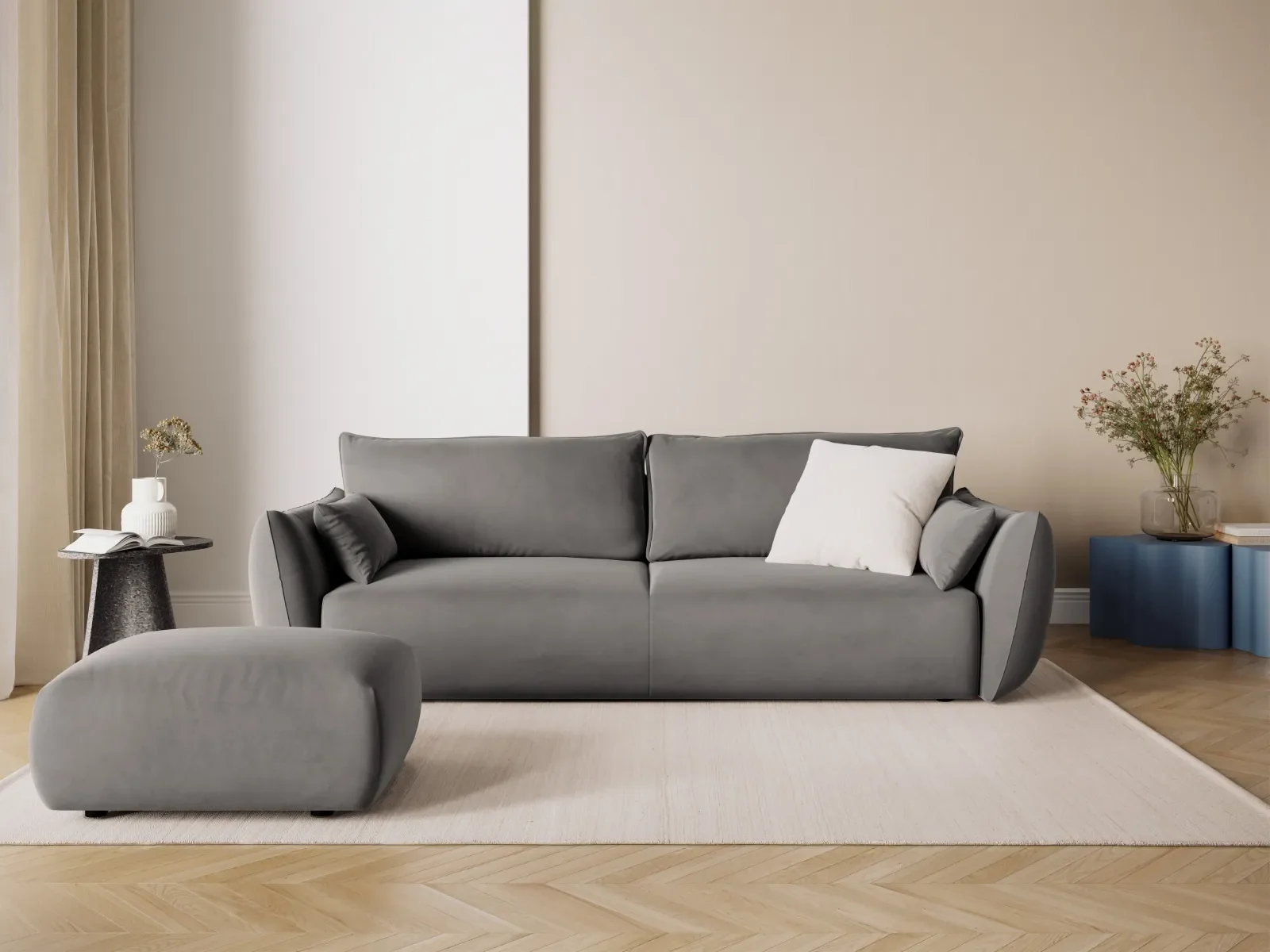 Matera 3-Sitzer Sofa mit Schlaffunktion und Stauraum, aus Samt oder Chenille, 240x108x86 cm - Image 108