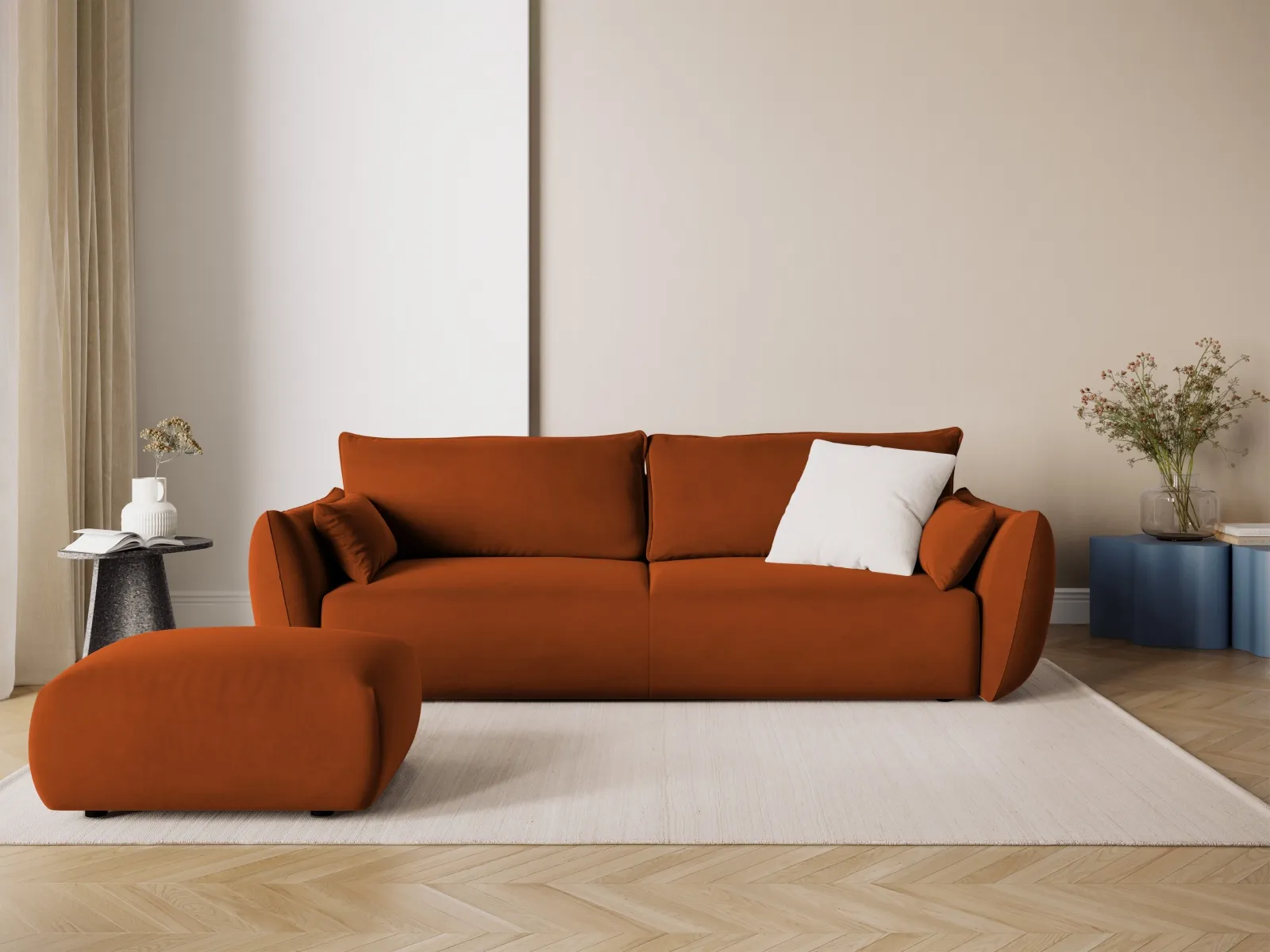 Matera 3-Sitzer Sofa mit Schlaffunktion und Stauraum, aus Samt oder Chenille, 240x108x86 cm - Image 99