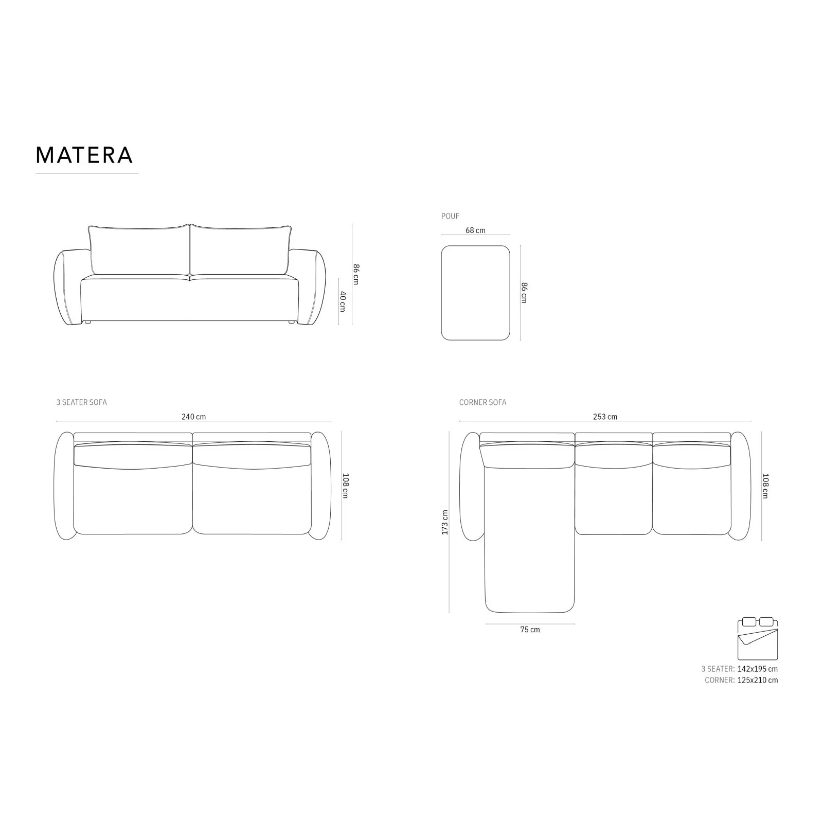 Matera 4-Sitzer Ecksofa, Rechte Seite, aus Samt oder Chenille, 253x173x86 cm - Image 30