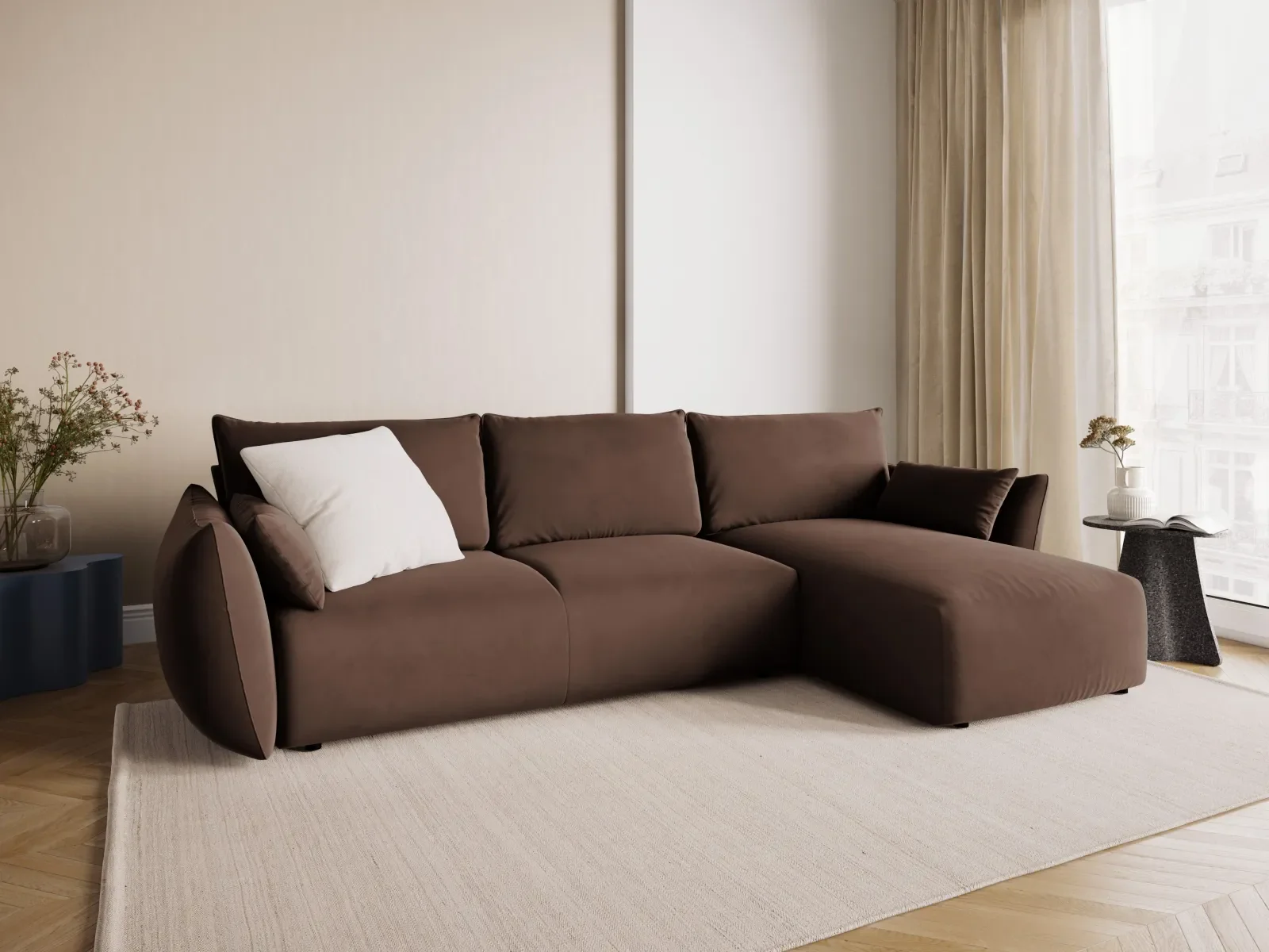 Matera 4-Sitzer Ecksofa, Rechte Seite, aus Samt oder Chenille, 253x173x86 cm - Image 74