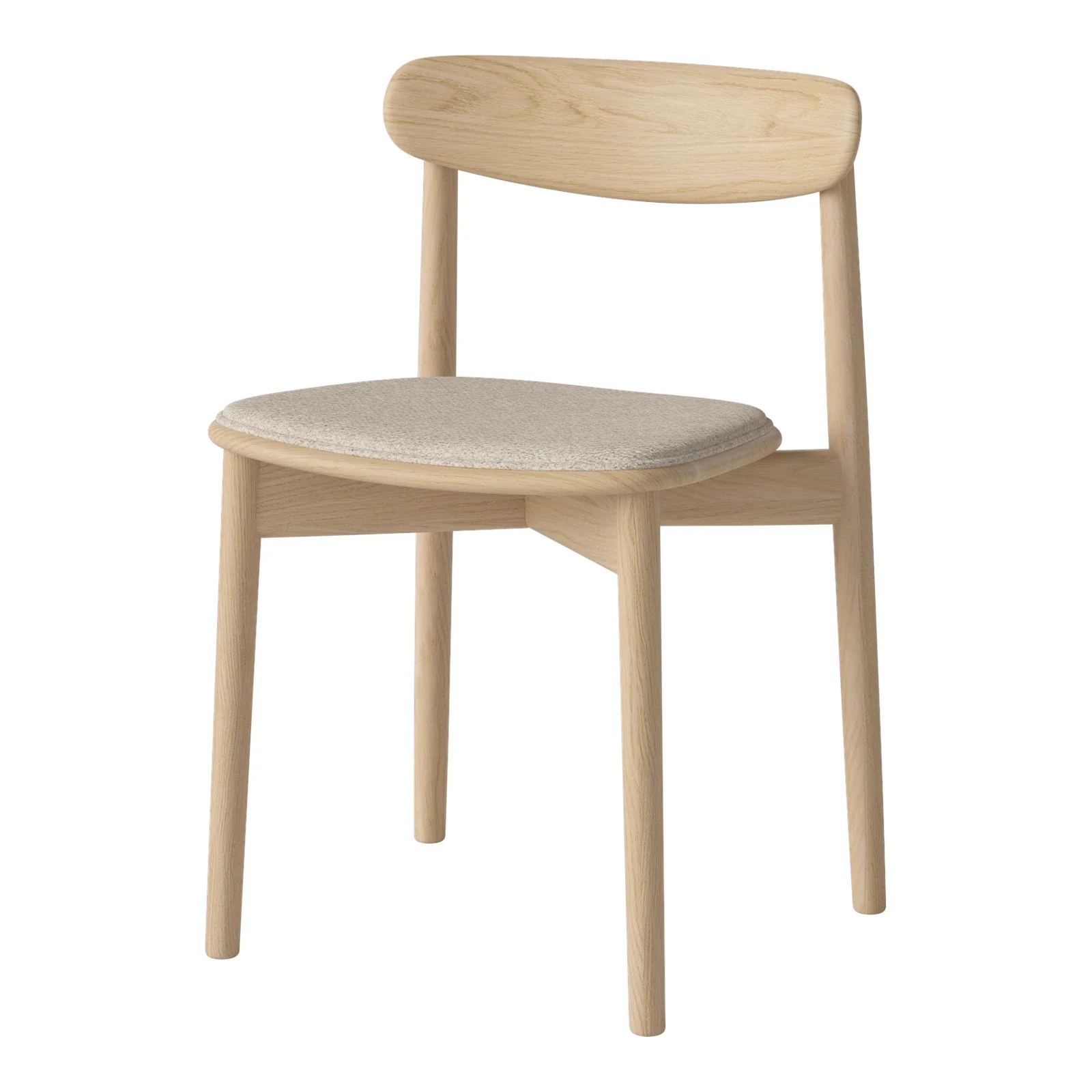 Merge Esszimmerstuhl aus Eiche weiß pigmentiert geölt, gepolstert, Monza - Bouclé und Textur, Beige