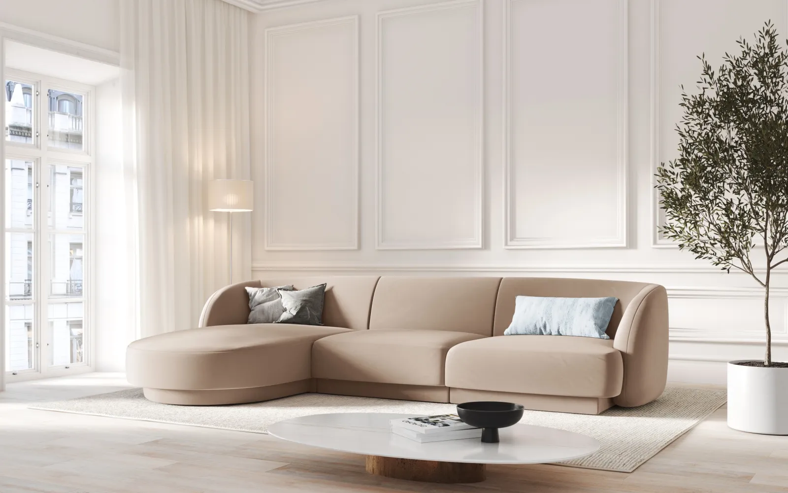 Miley 4-Sitzer Ecksofa Links mit Bezug aus Samt oder Chenille, 255x156 cm - Image 67