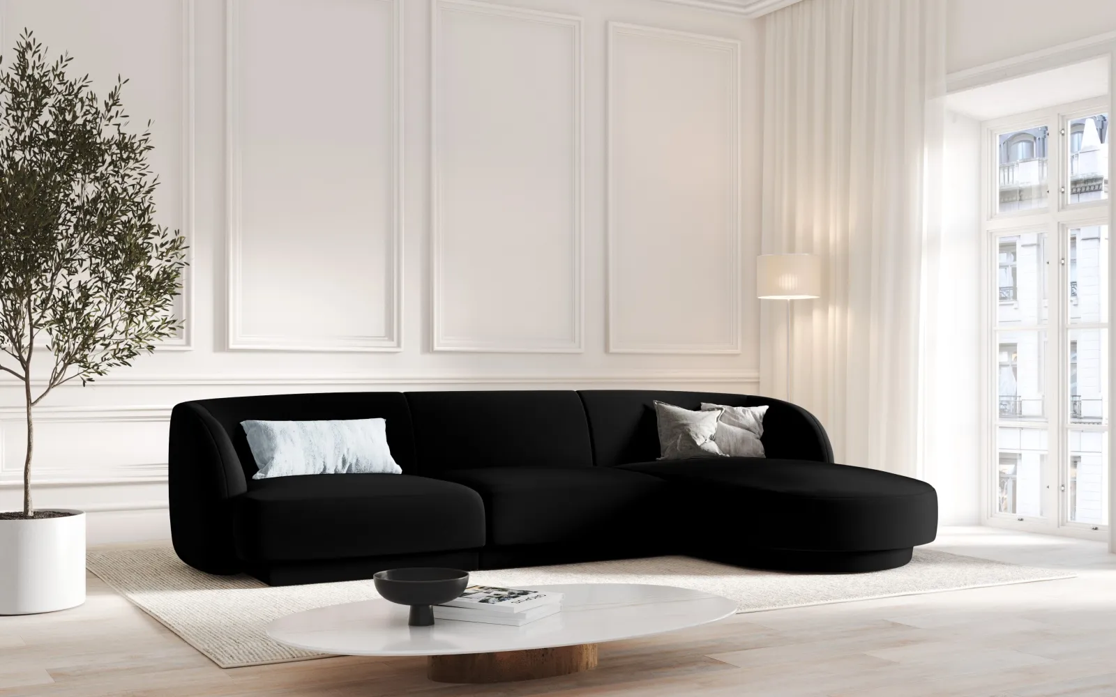 Miley 4-Sitzer Ecksofa Rechts mit Bezug aus Samt oder Chenille, 255x156 cm - Image 61