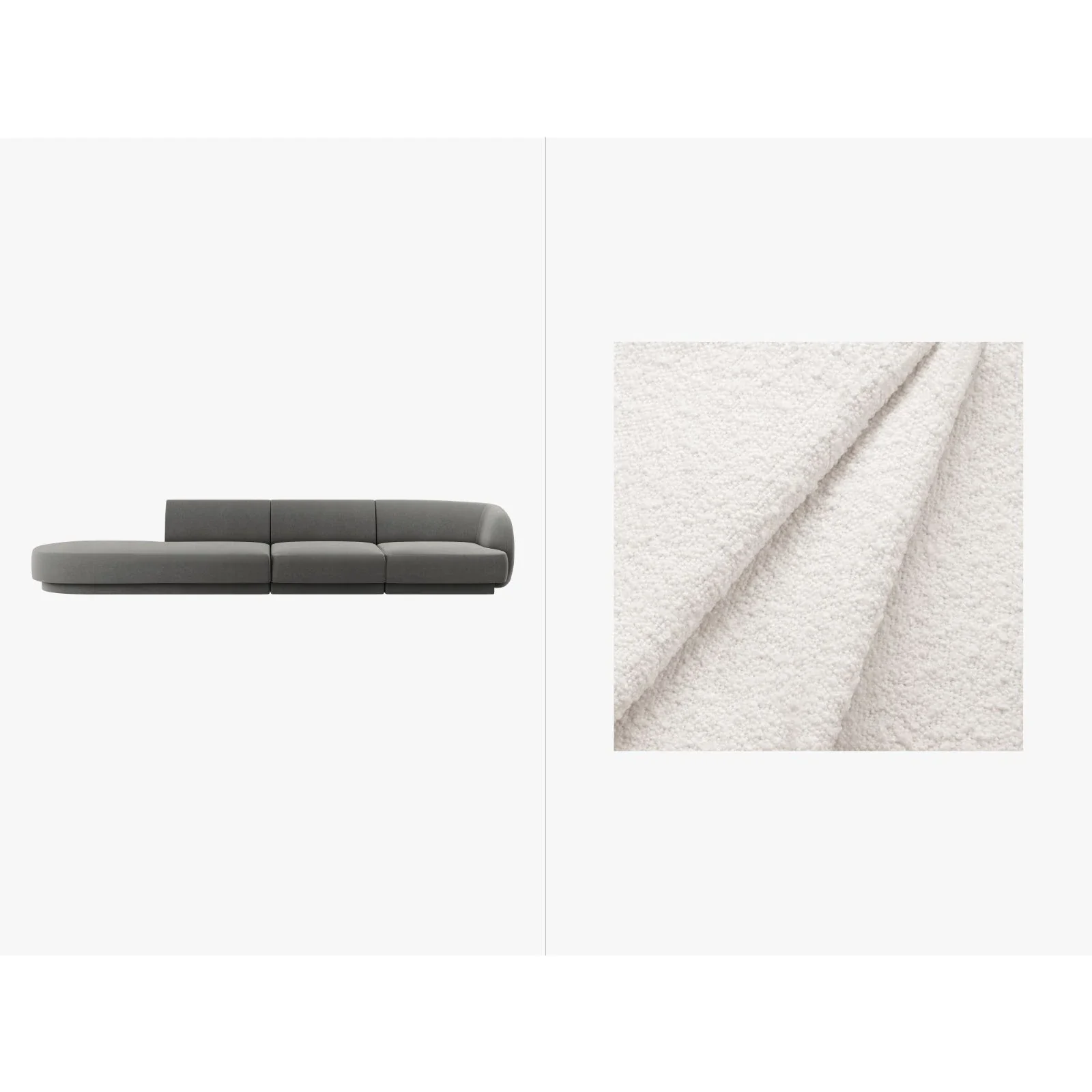 Miley 4-Sitzer Sofa, Linke Seite offen, in Samt Boucle oder Chenille, 323x90 cm - Image 76