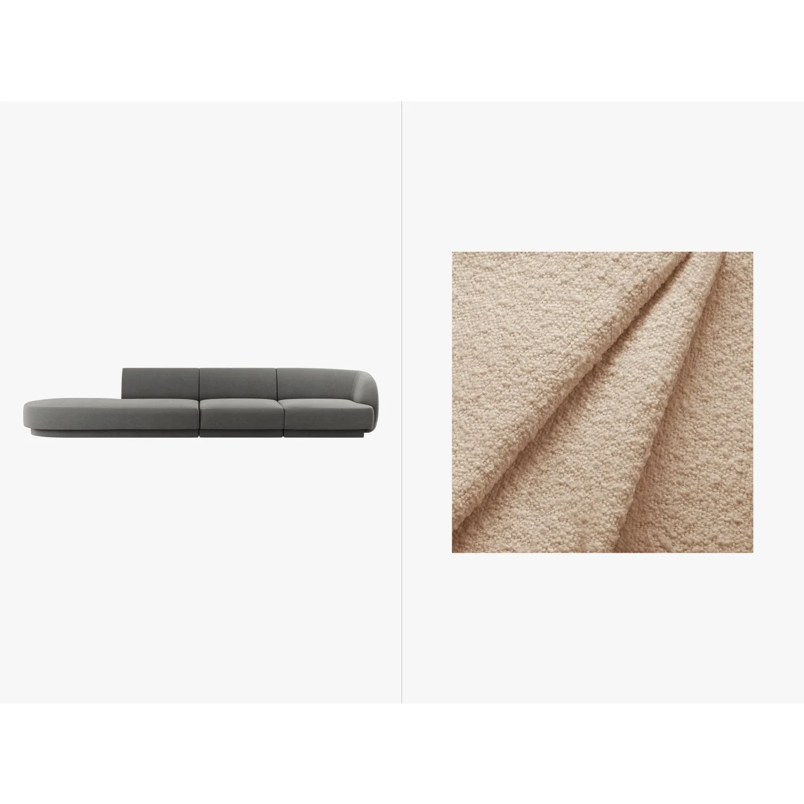 Miley 4-Sitzer Sofa, Linke Seite offen, in Samt Boucle oder Chenille, 323x90 cm - Image 77