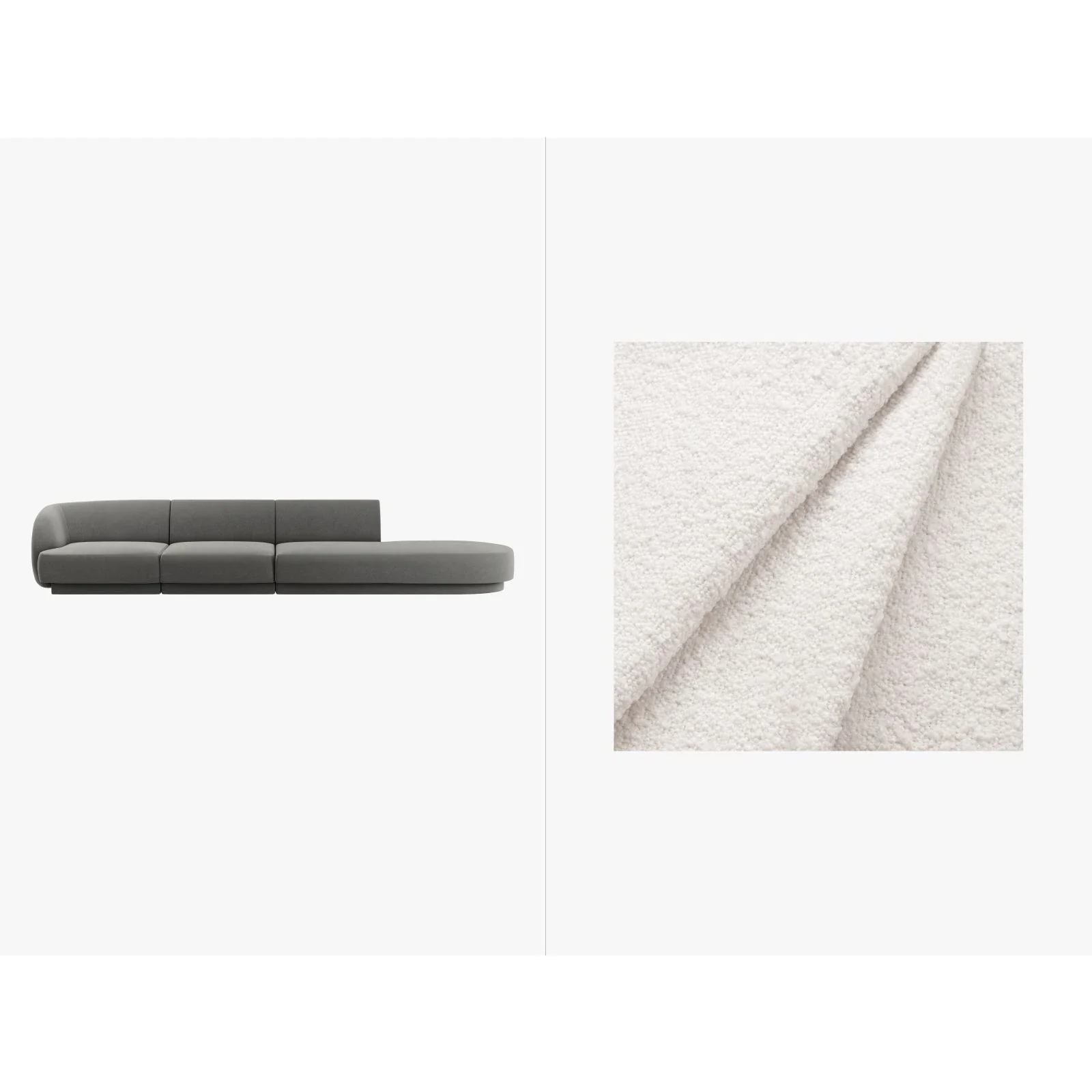 Miley 4-Sitzer Sofa, Rechte Seite offen, in Samt, Boucle oder Chenille, 323x90 cm - Image 76