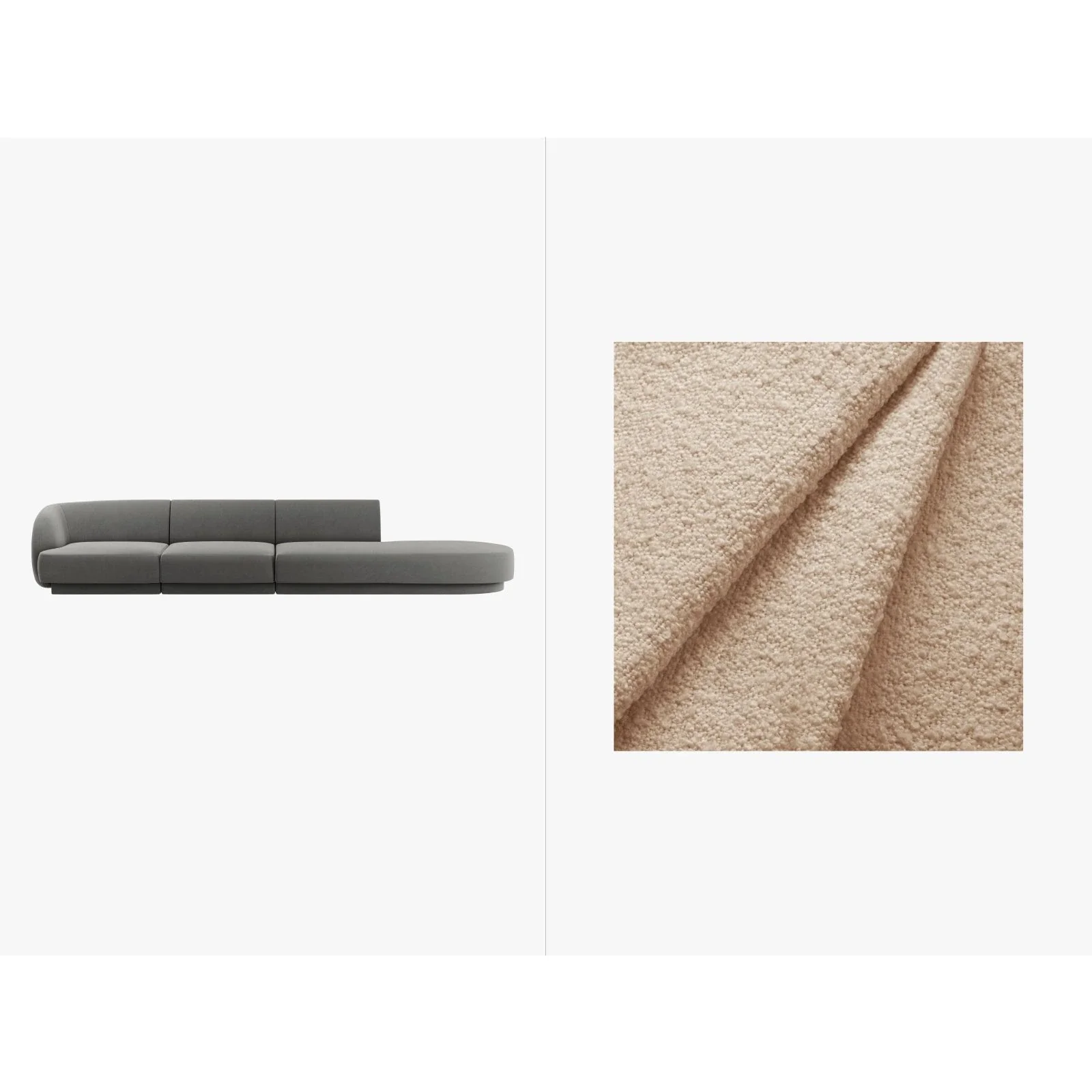 Miley 4-Sitzer Sofa, Rechte Seite offen, in Samt, Boucle oder Chenille, 323x90 cm - Image 77