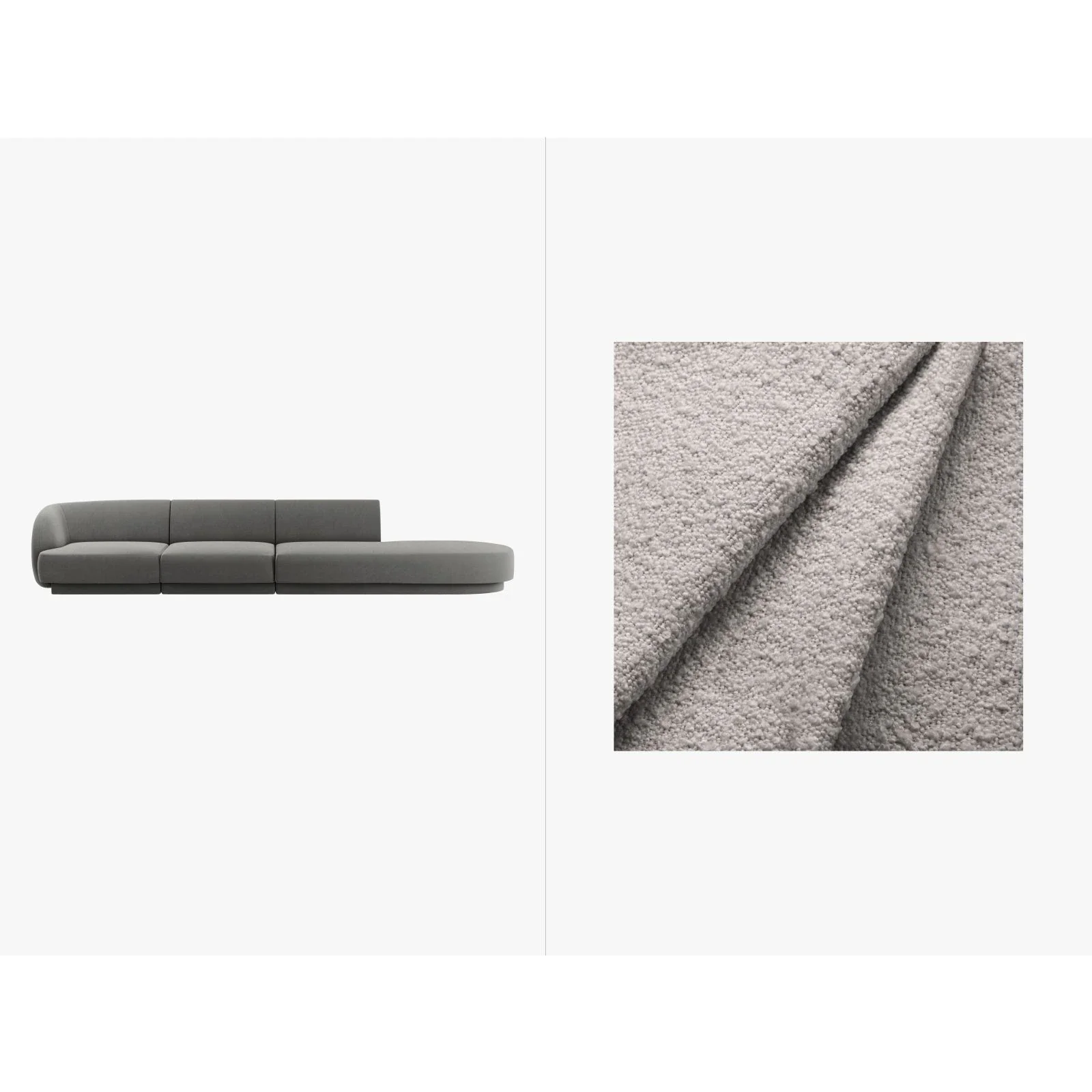 Miley 4-Sitzer Sofa, Rechte Seite offen, in Samt, Boucle oder Chenille, 323x90 cm - Image 79