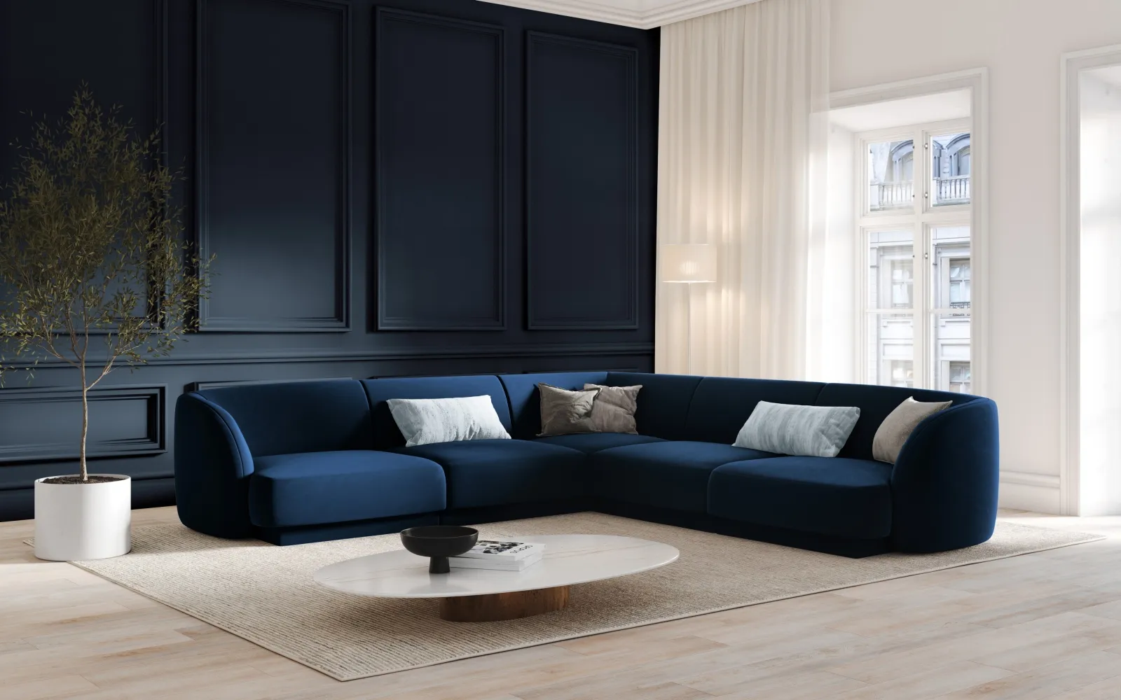 Miley 5-Sitzer Ecksofa mit Bezug aus Samt oder Boucle, 255x255 cm - Image 13